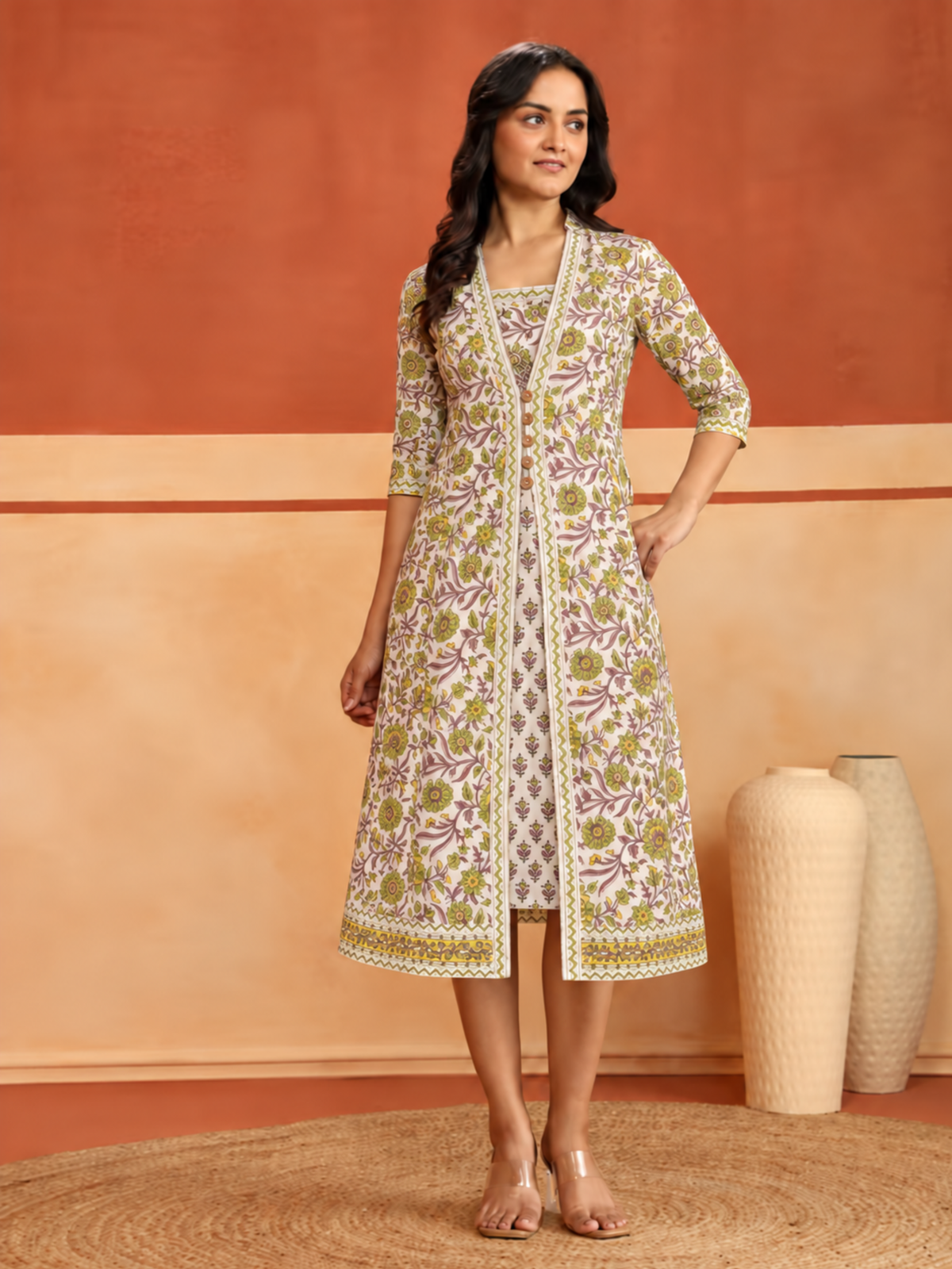 Mahika Hand Block Printed Double Layer Short Dress