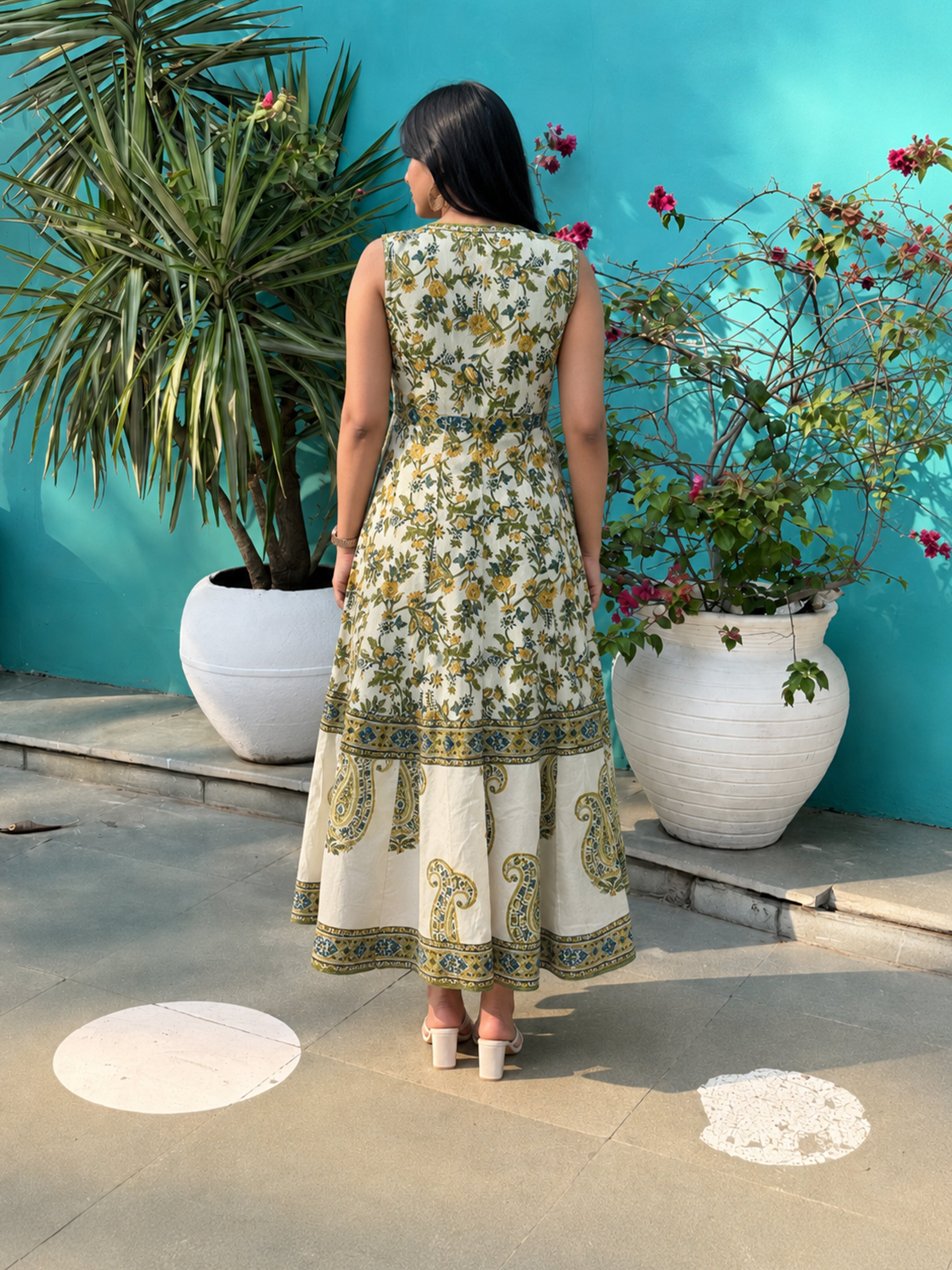 Iyana Hand Block Print Cotton A-Line Dress