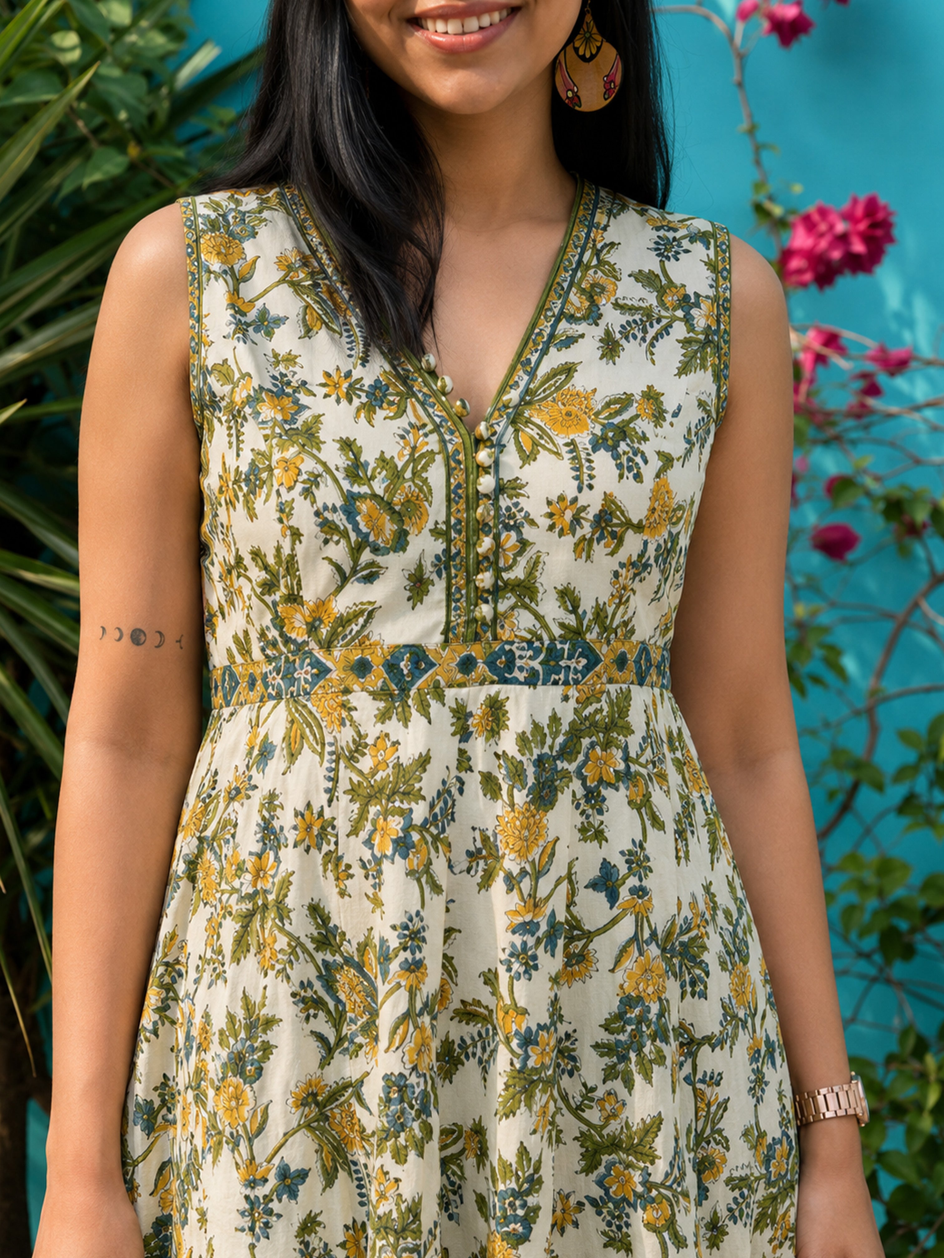 Iyana Hand Block Print Cotton A-Line Dress