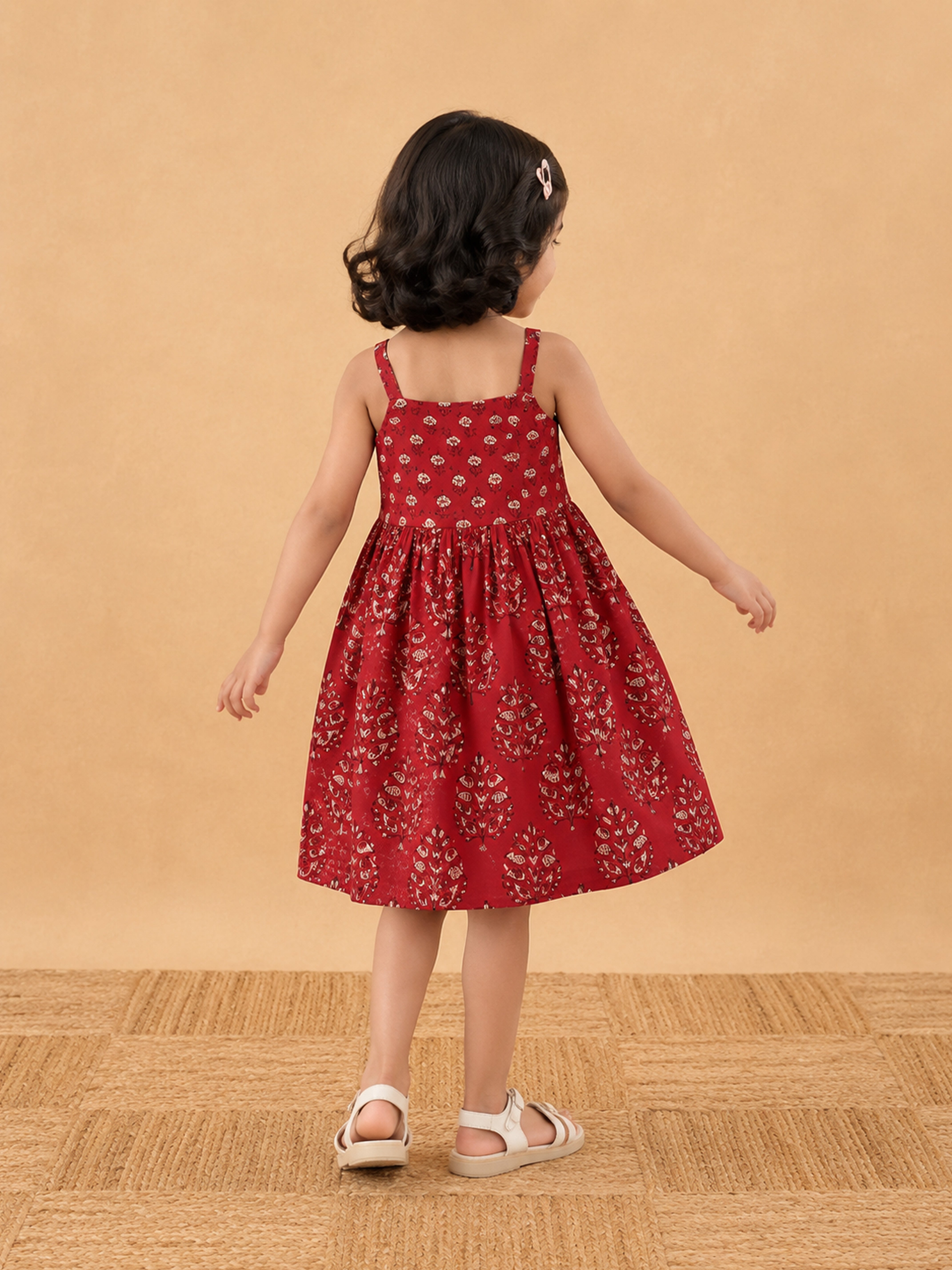 TOJ Red Cotton Modal Kids Dress