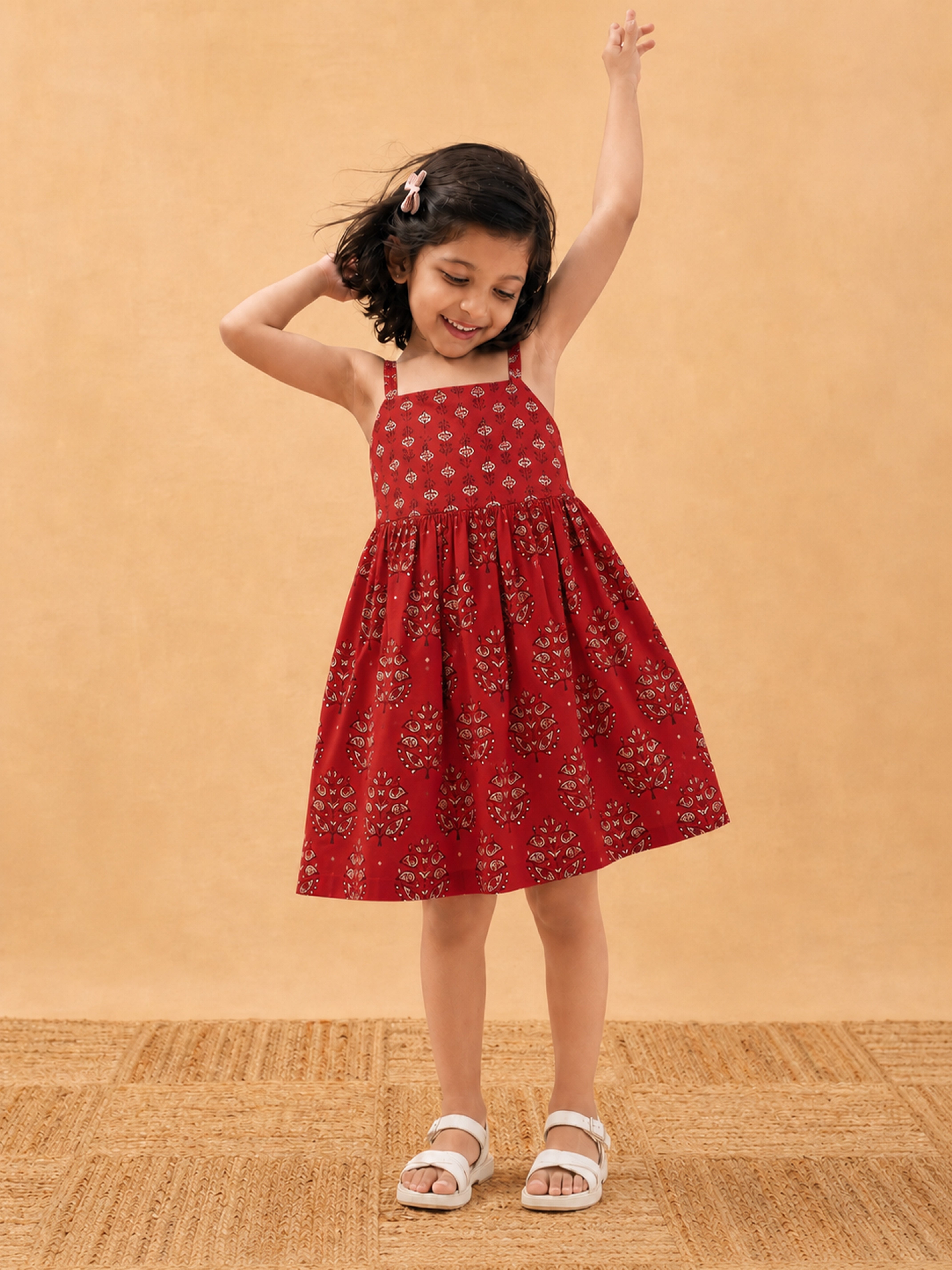 TOJ Red Cotton Modal Kids Dress