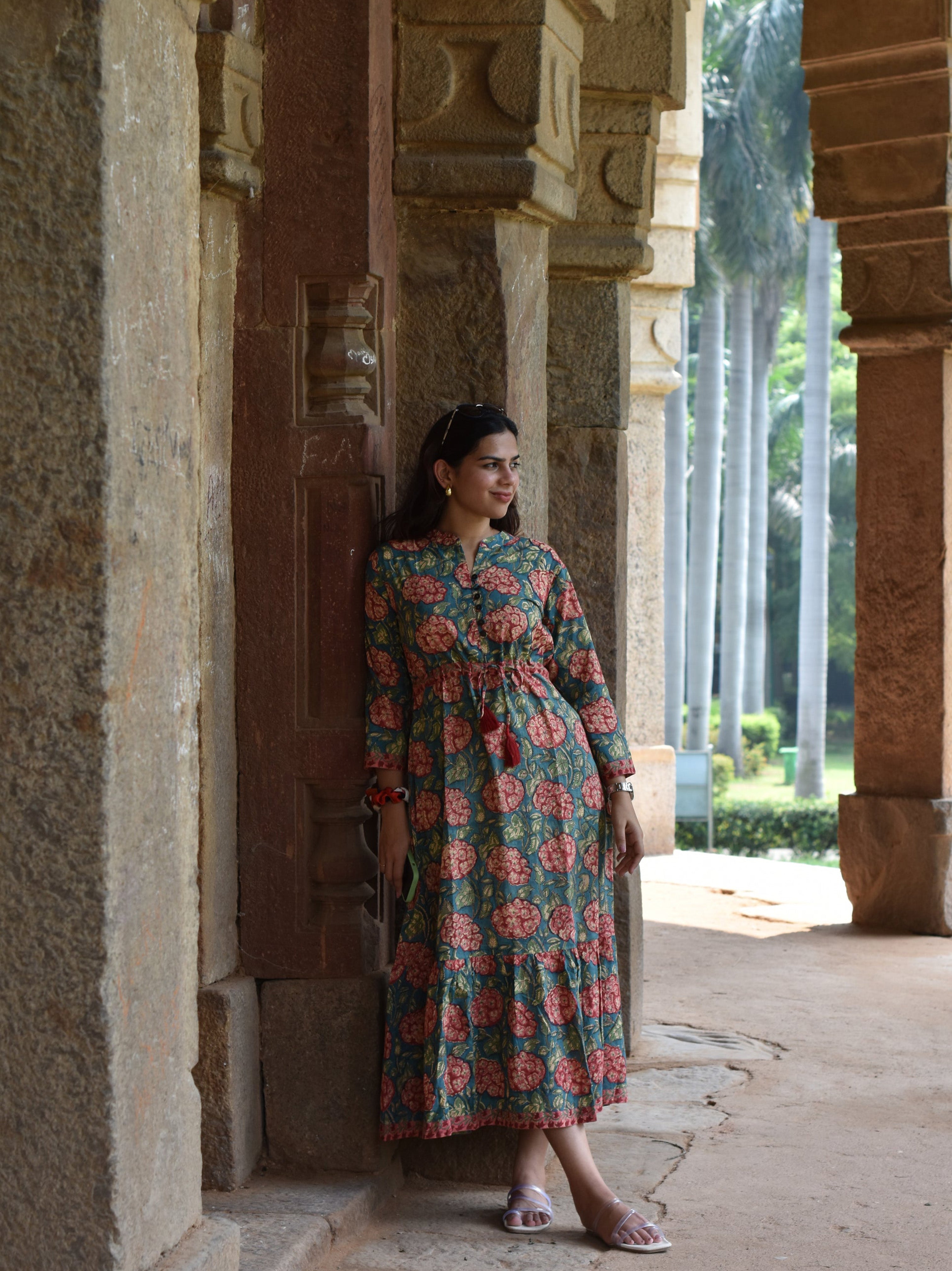 Vanika Hand Block Print Cotton Long A-Line Dress