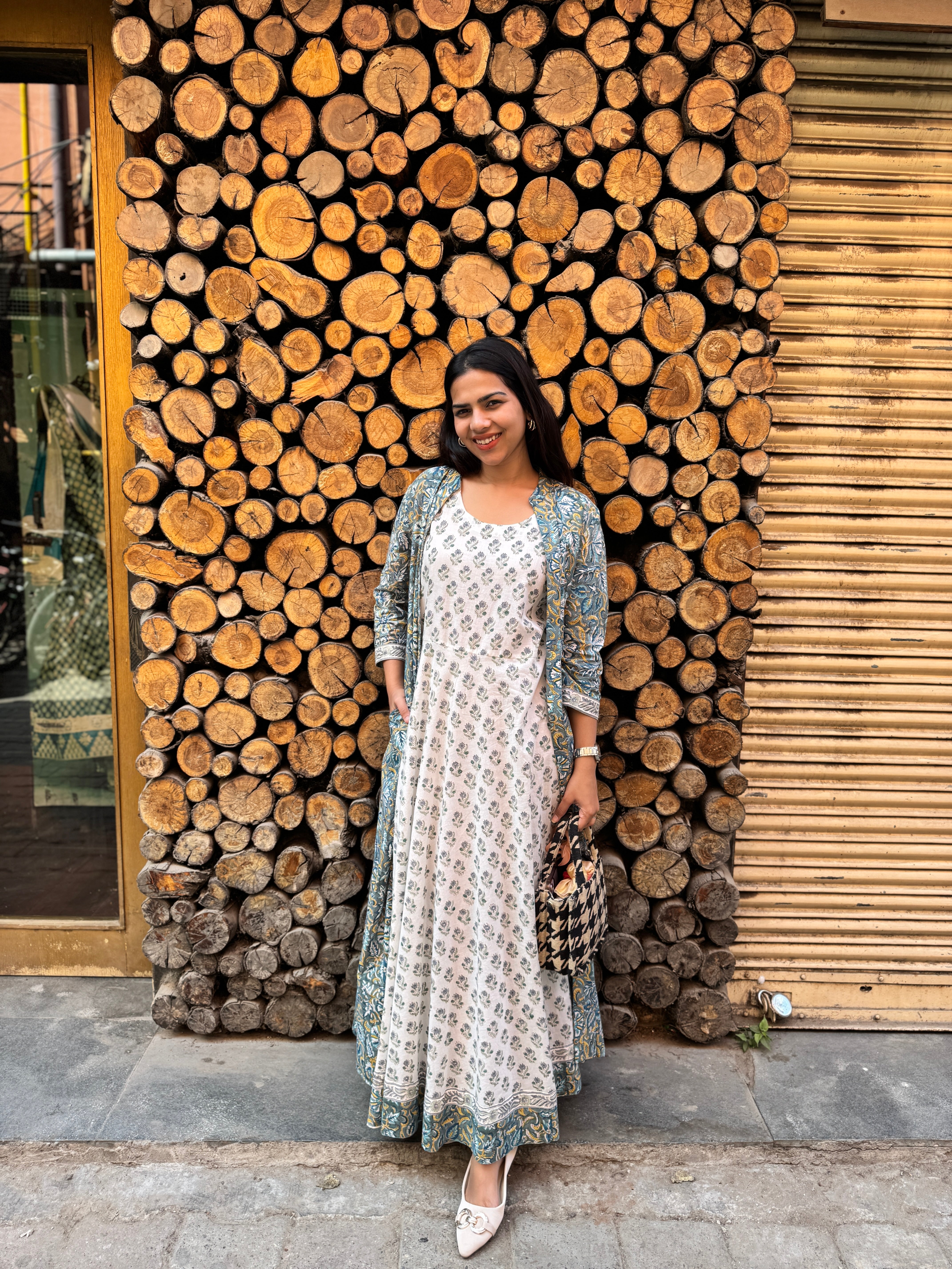 Ira Hand Block Print Cotton Long Double Layer Dress