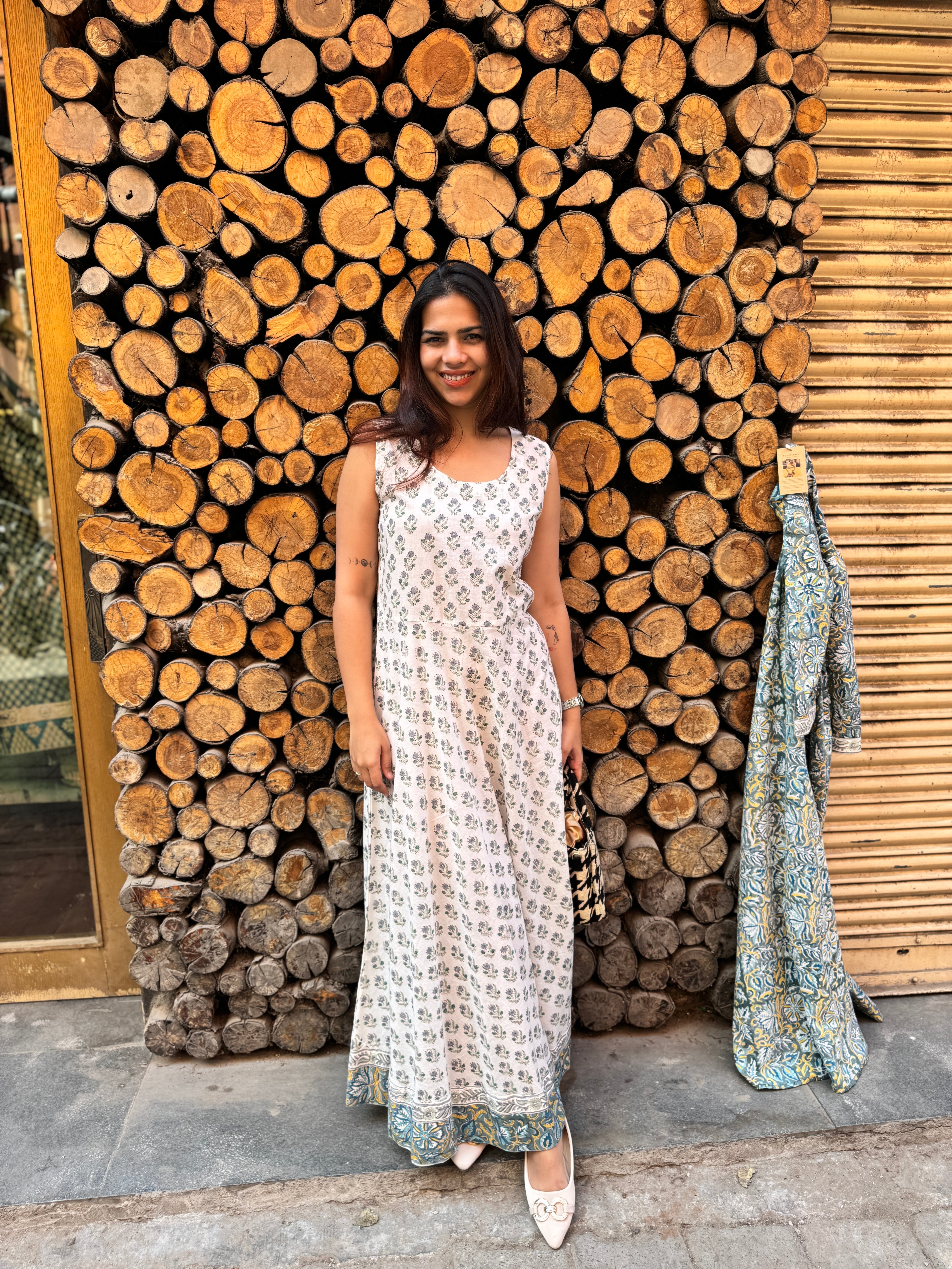 Ira Hand Block Print Cotton Long Double Layer Dress