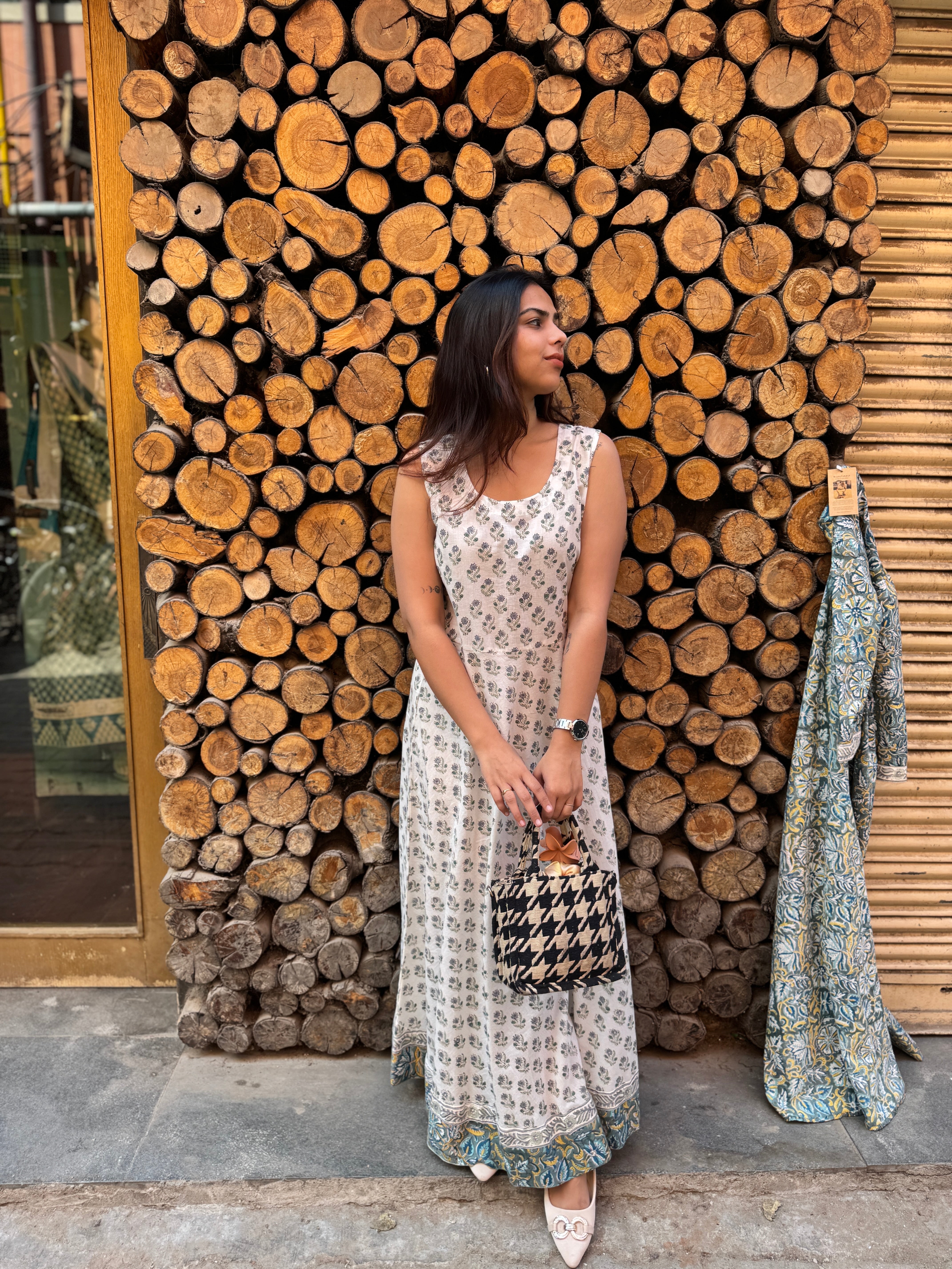 Ira Hand Block Print Cotton Long Double Layer Dress