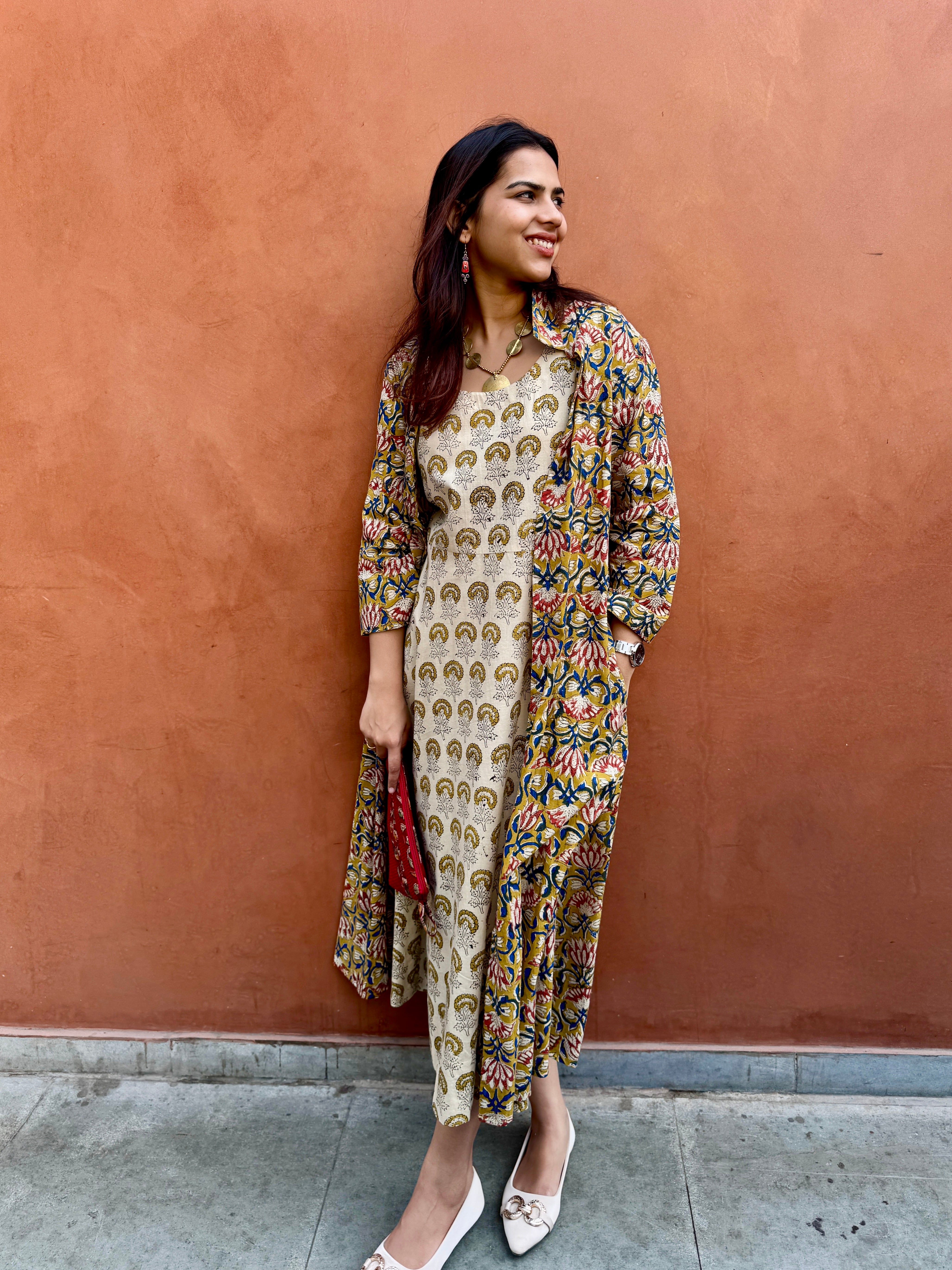 Tarini Kalamakri Hand Block Print Cotton Short Double Layer Dress