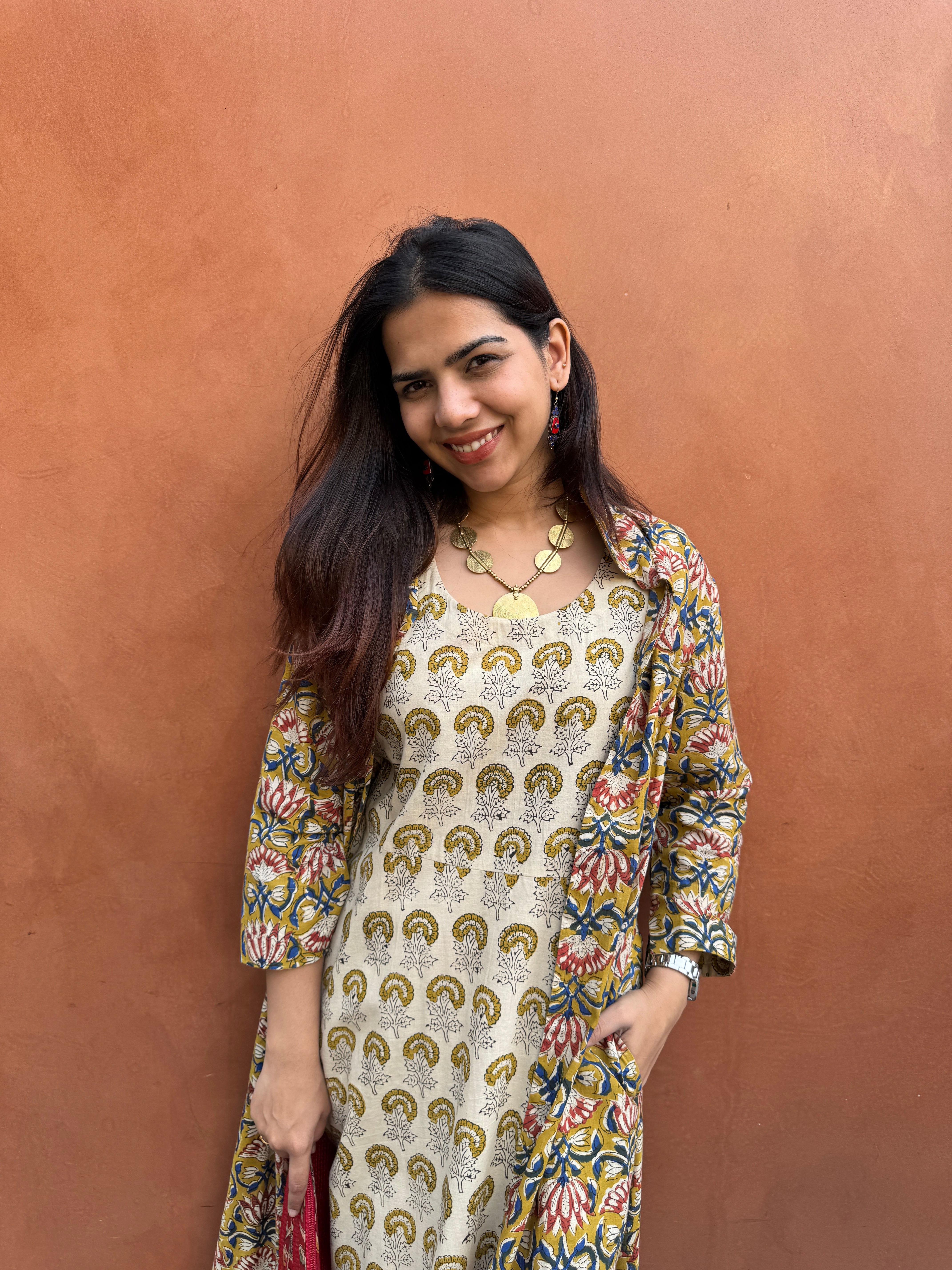 Tarini Kalamakri Hand Block Print Cotton Short Double Layer Dress