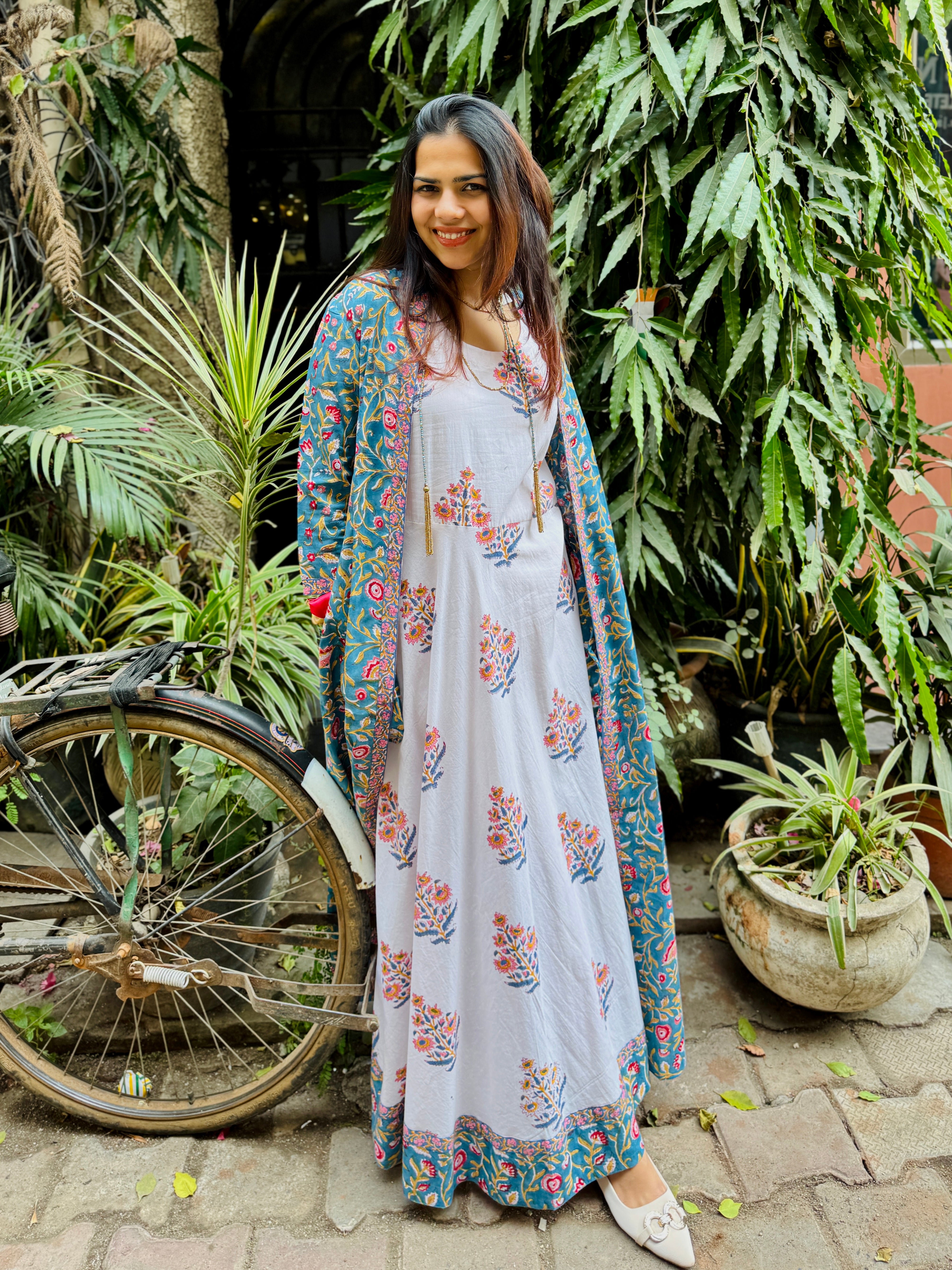 Raaga Hand Block Print Cotton Long Double Layer Dress