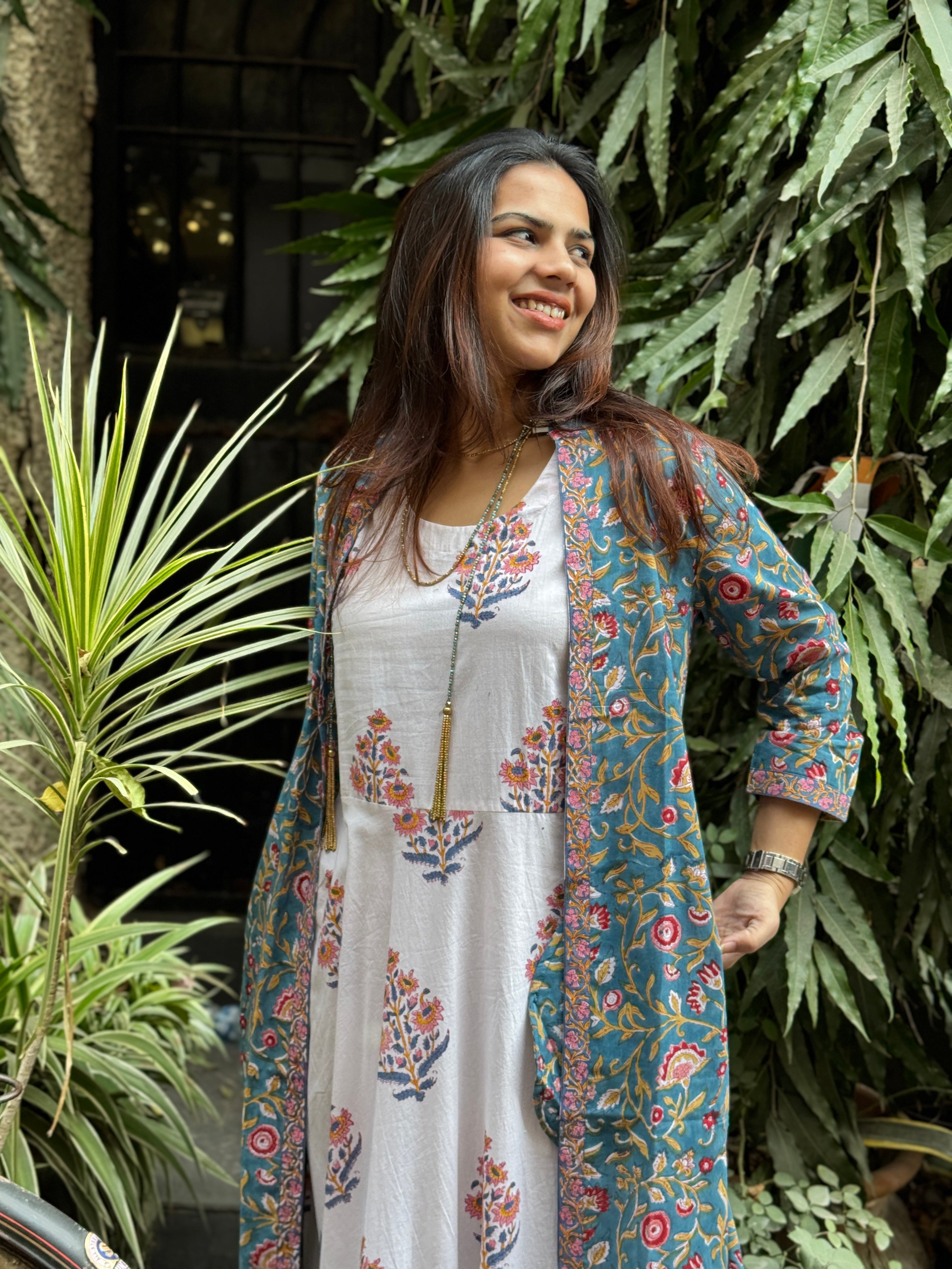 Raaga Hand Block Print Cotton Long Double Layer Dress