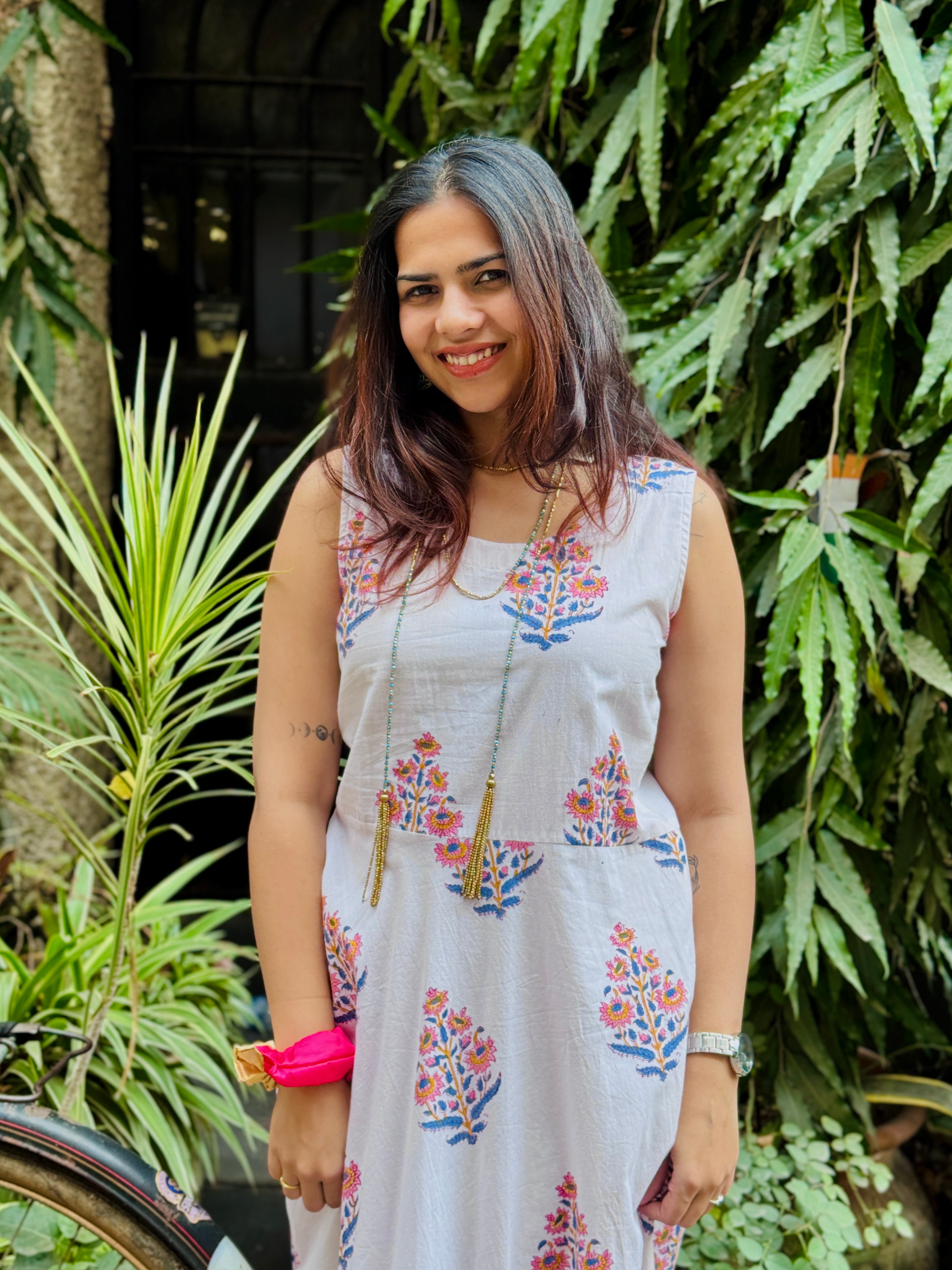 Raaga Hand Block Print Cotton Long Double Layer Dress