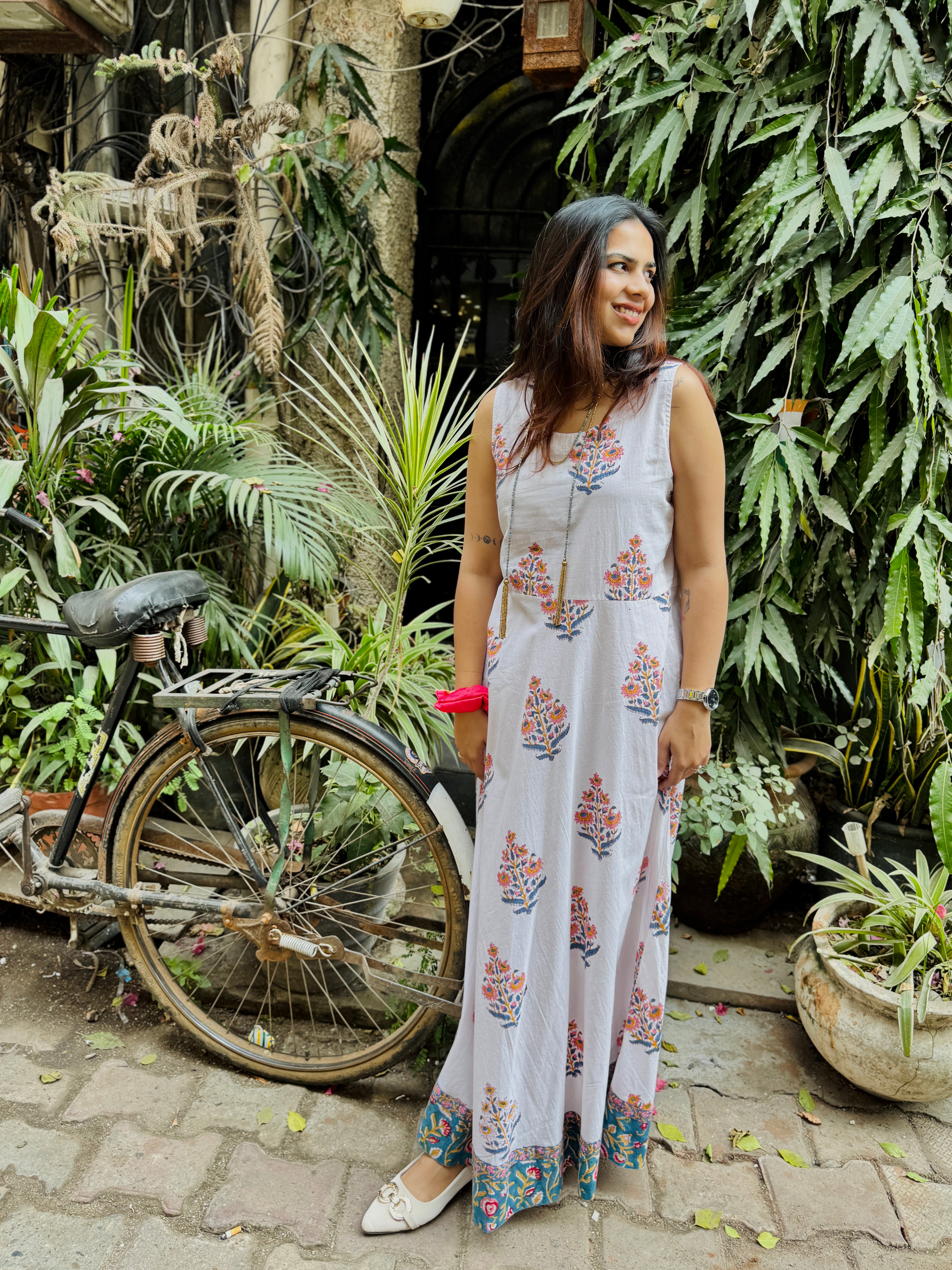 Raaga Hand Block Print Cotton Long Double Layer Dress