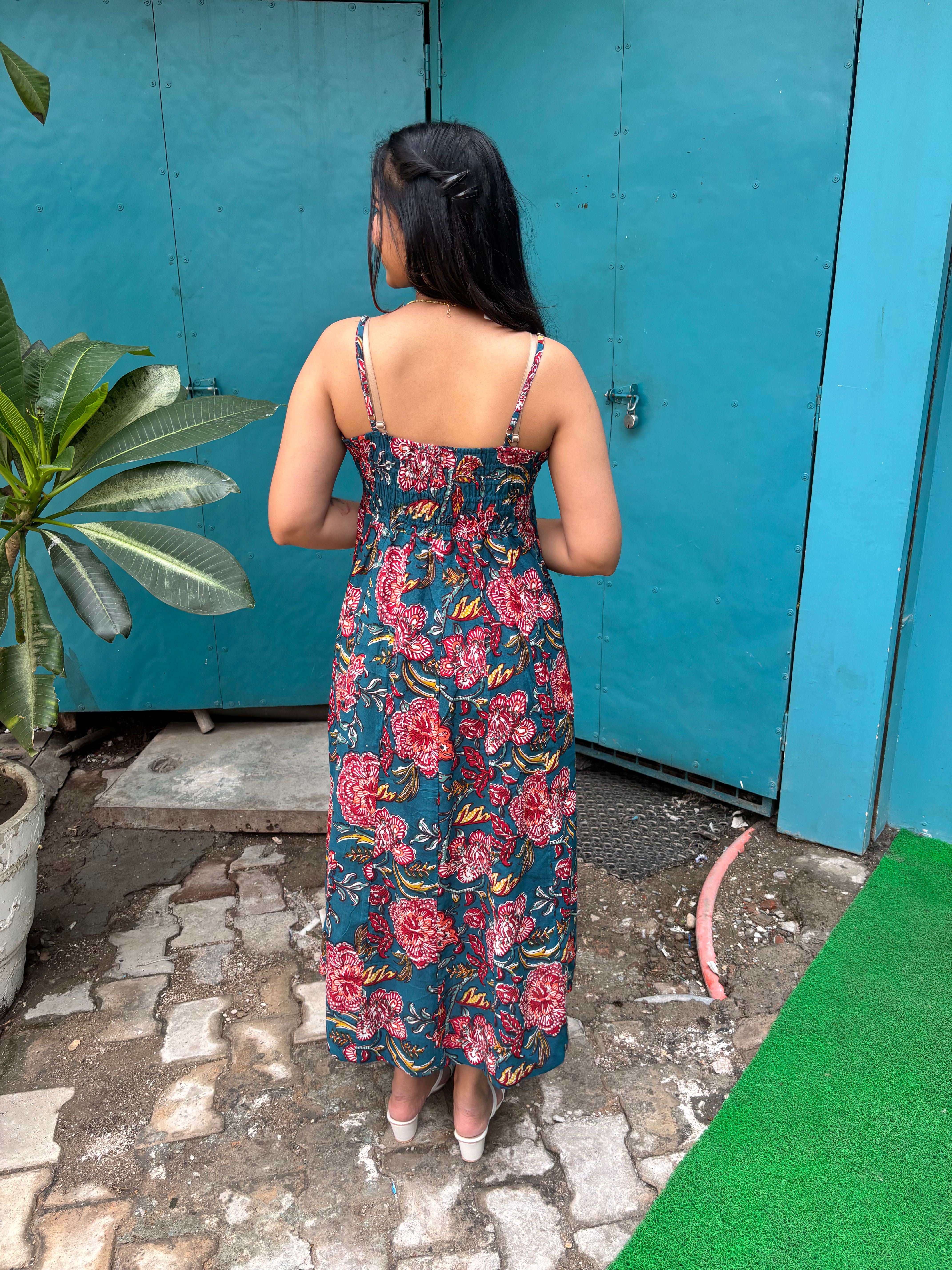 Tula Hand Block Printed Spaghetti Dress