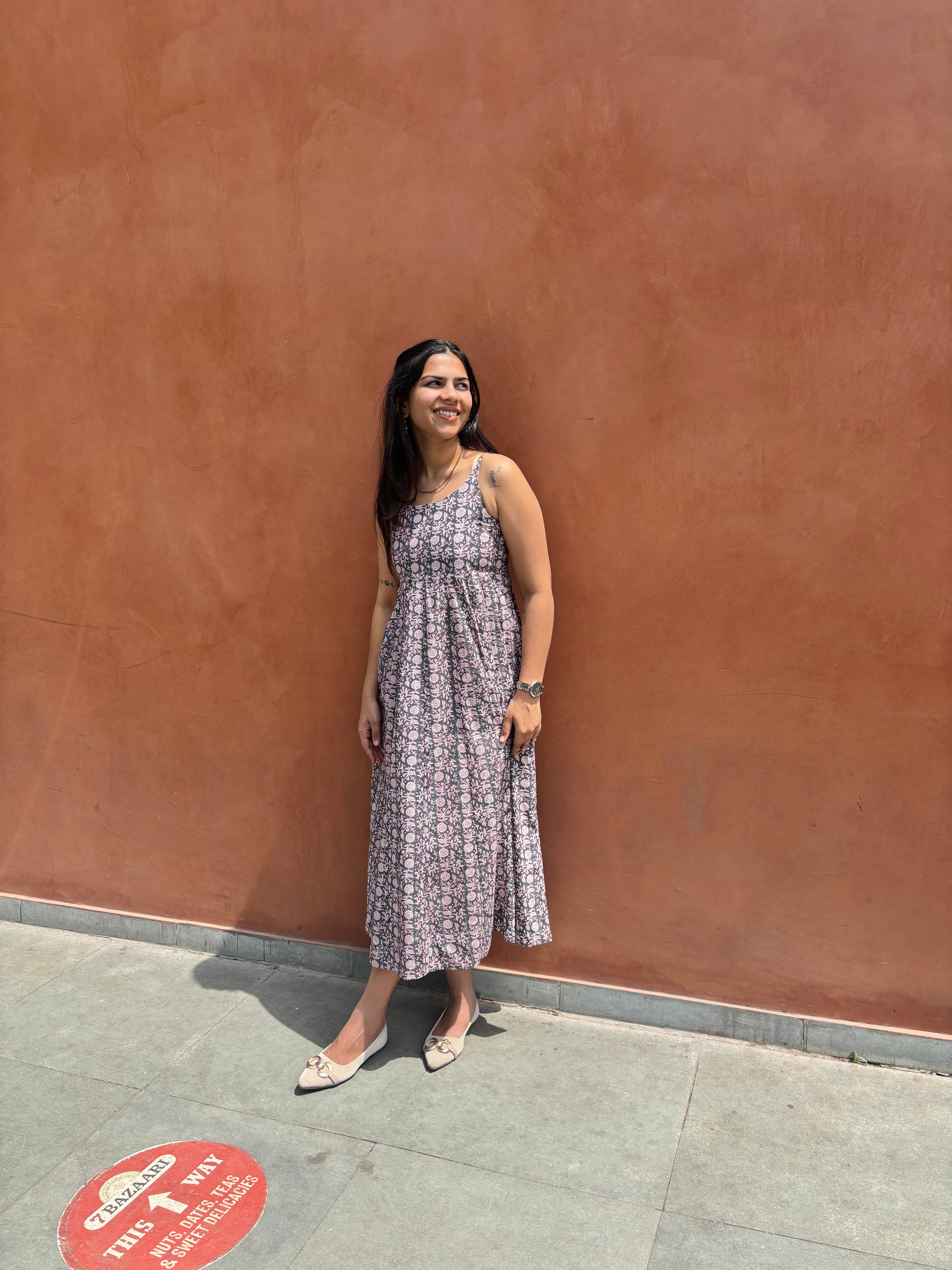 Anukriti Hand Block Print Cotton Spaghetti Dress