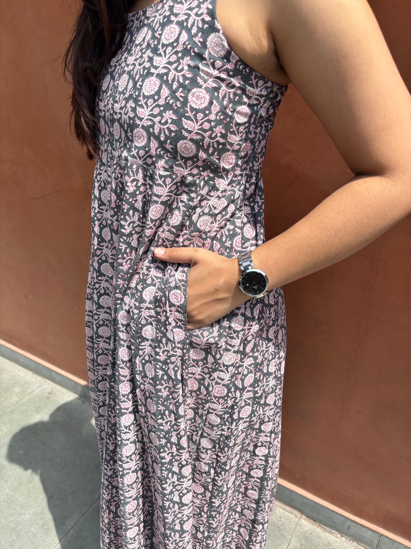 Anukriti Hand Block Print Cotton Spaghetti Dress