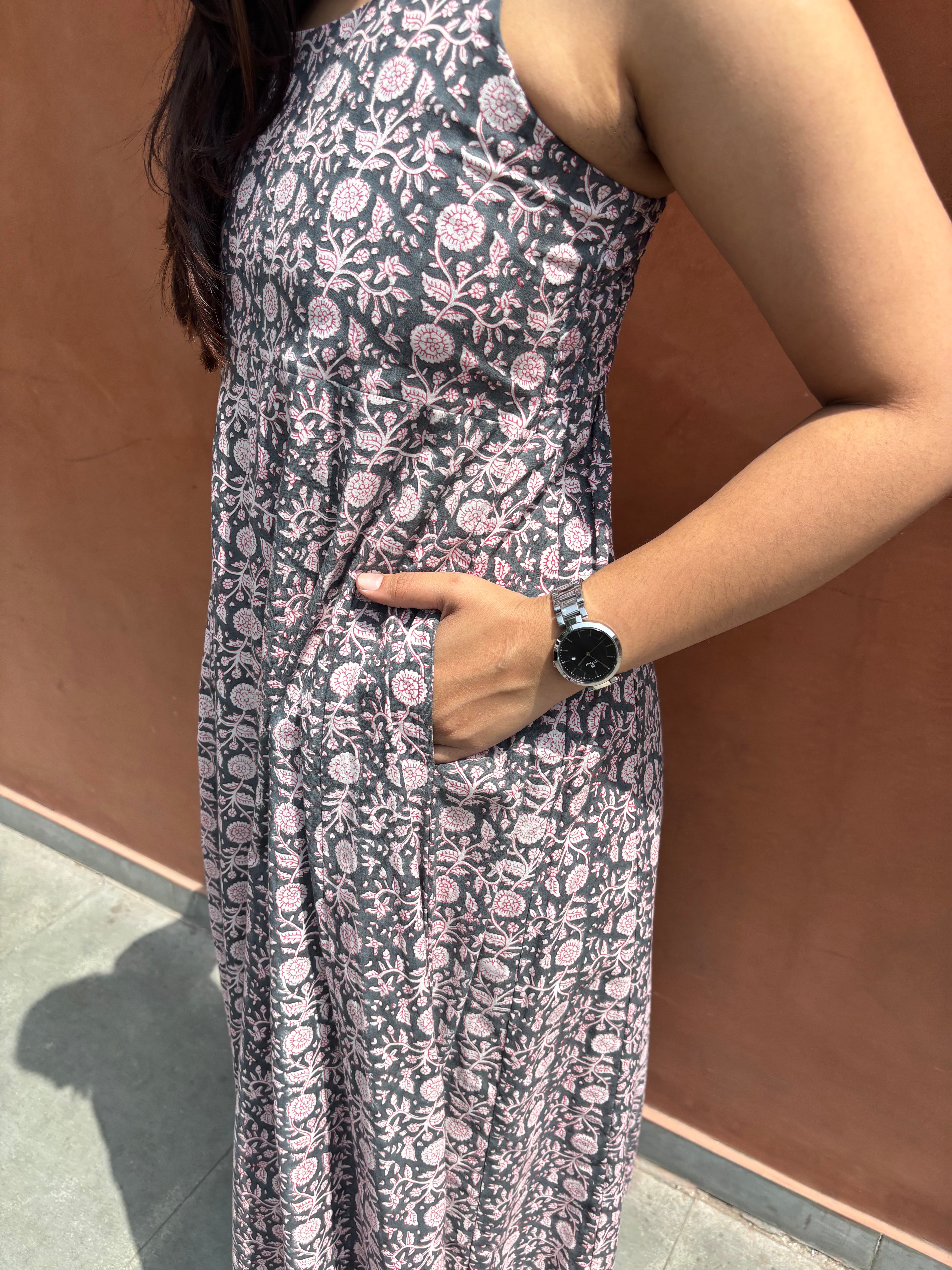 Anukriti Hand Block Print Cotton Spaghetti Dress