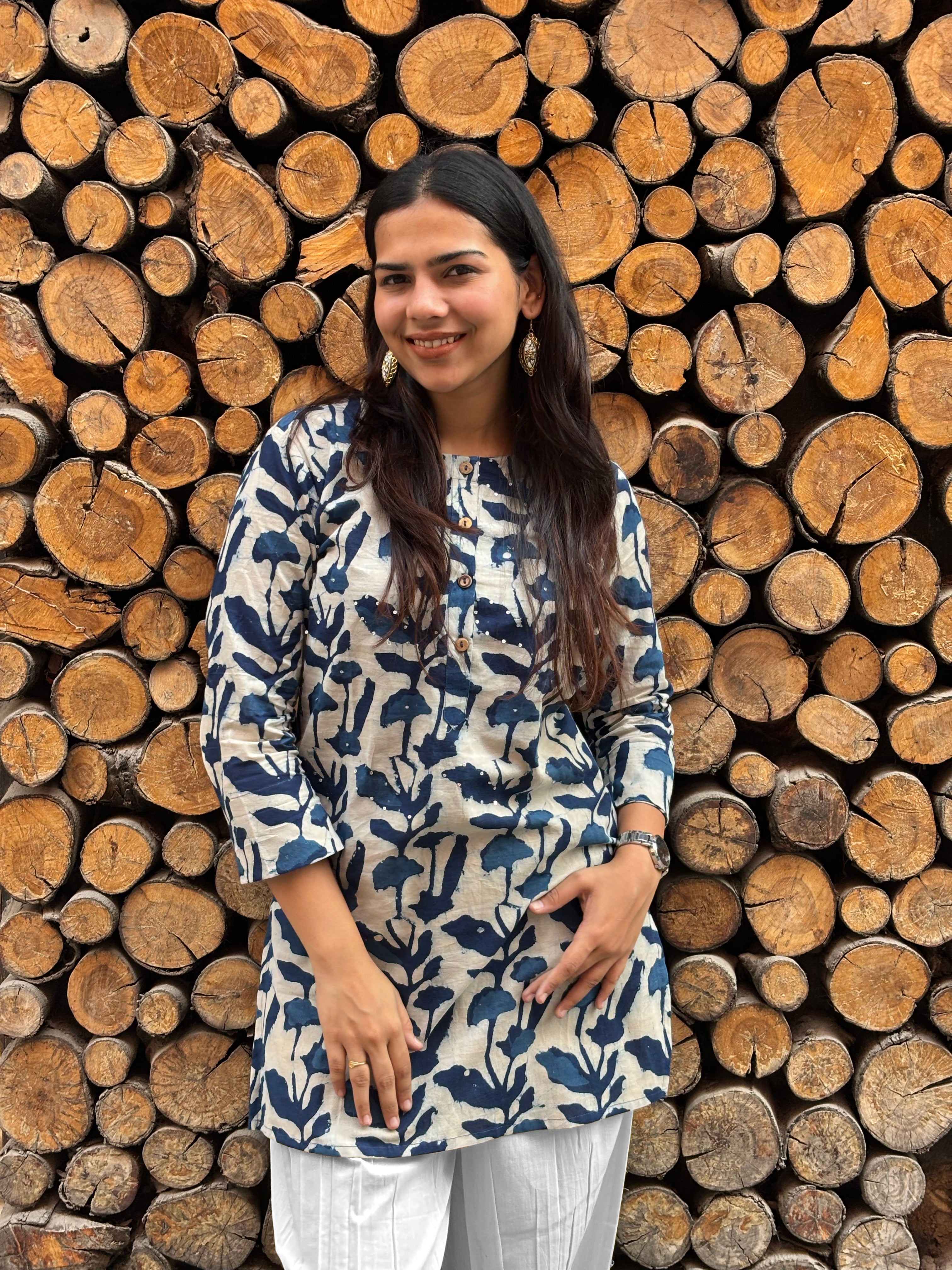 Neer Indigo Hand Block Print Cotton Short Kurti