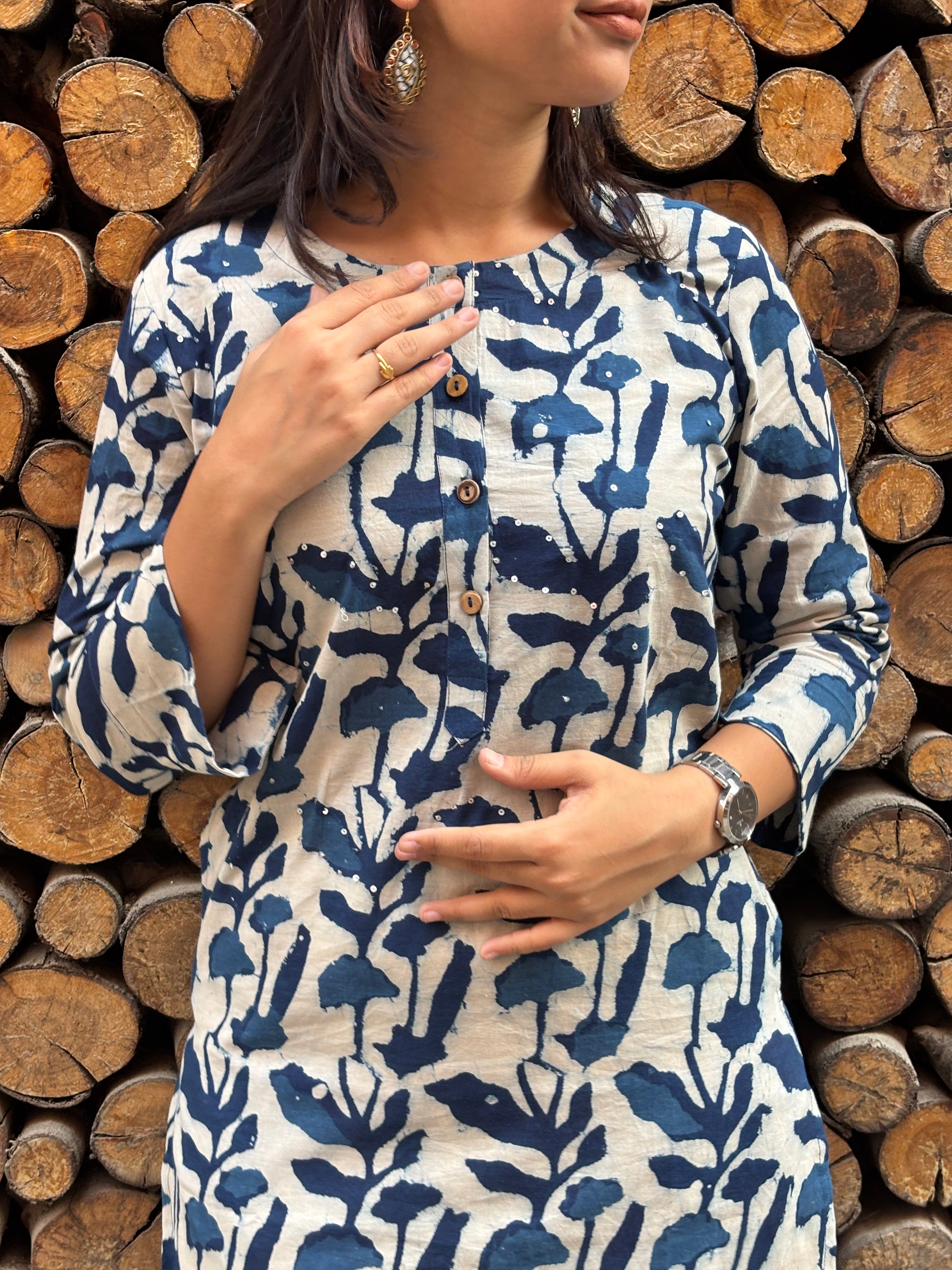 Neer Indigo Hand Block Print Cotton Short Kurti