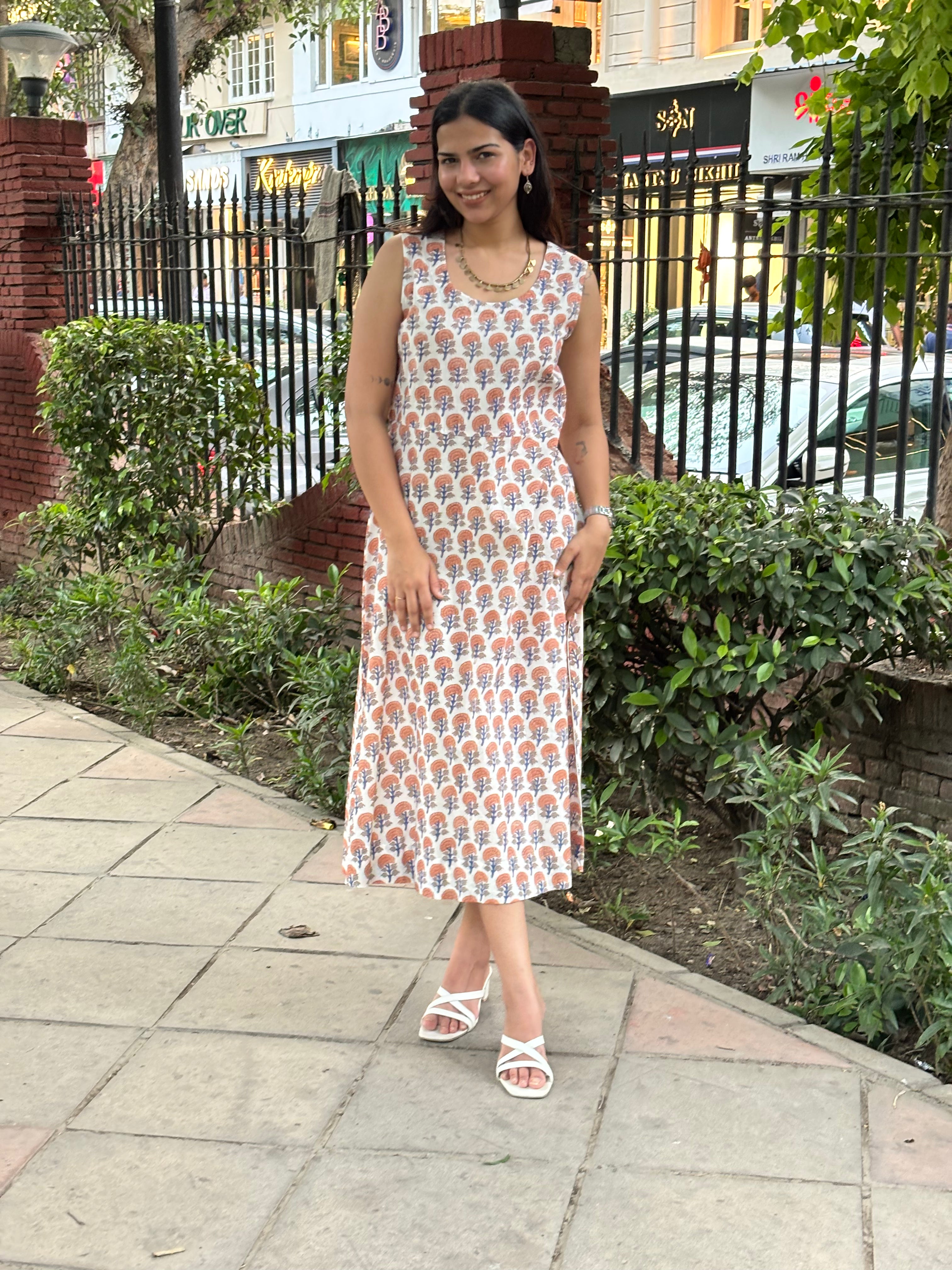 Raag Hand Block Printed Double Layer Short Dress