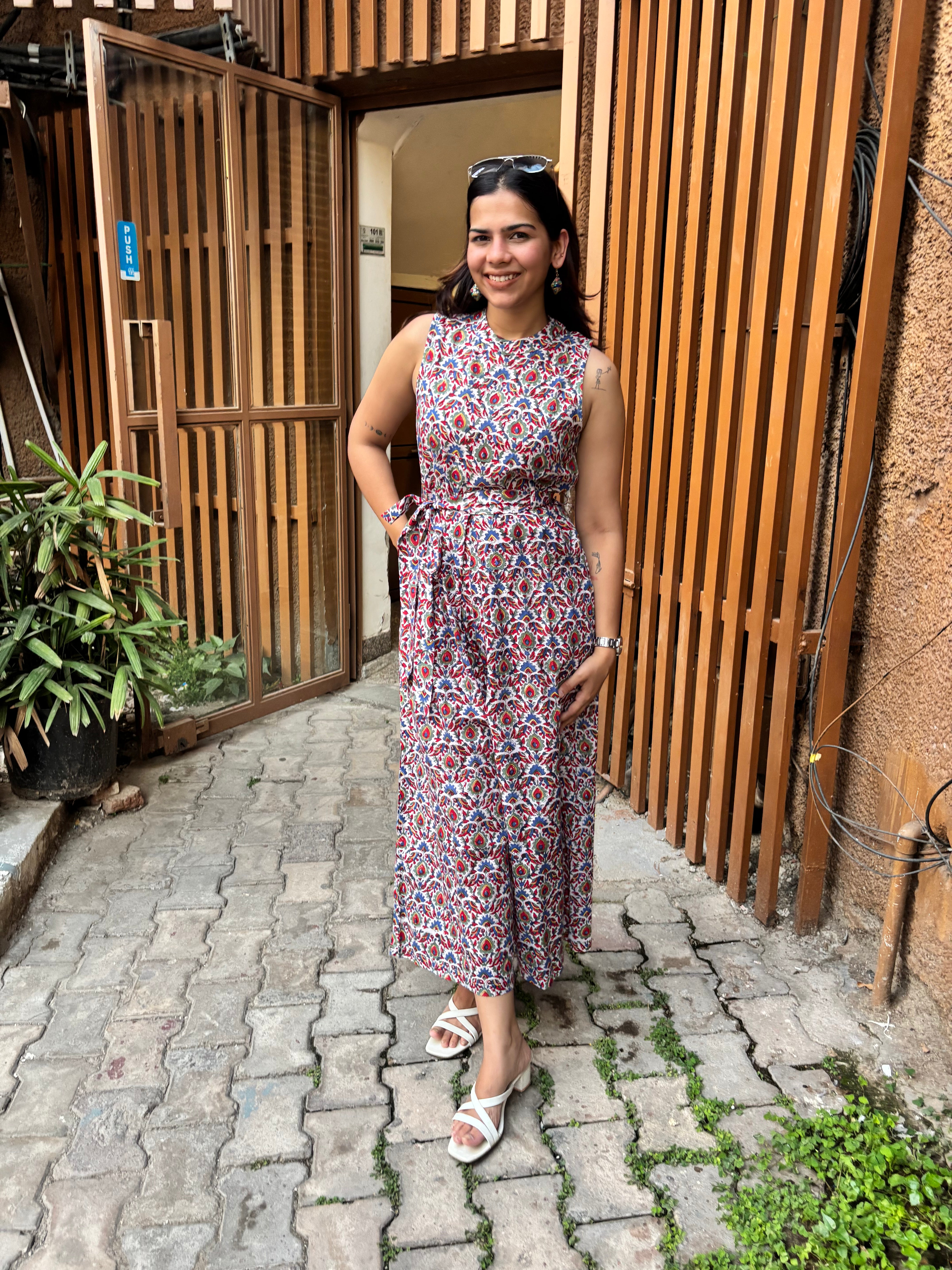 Gulzar Hand Block Printed Cotton Sleeveless Jumpsuit