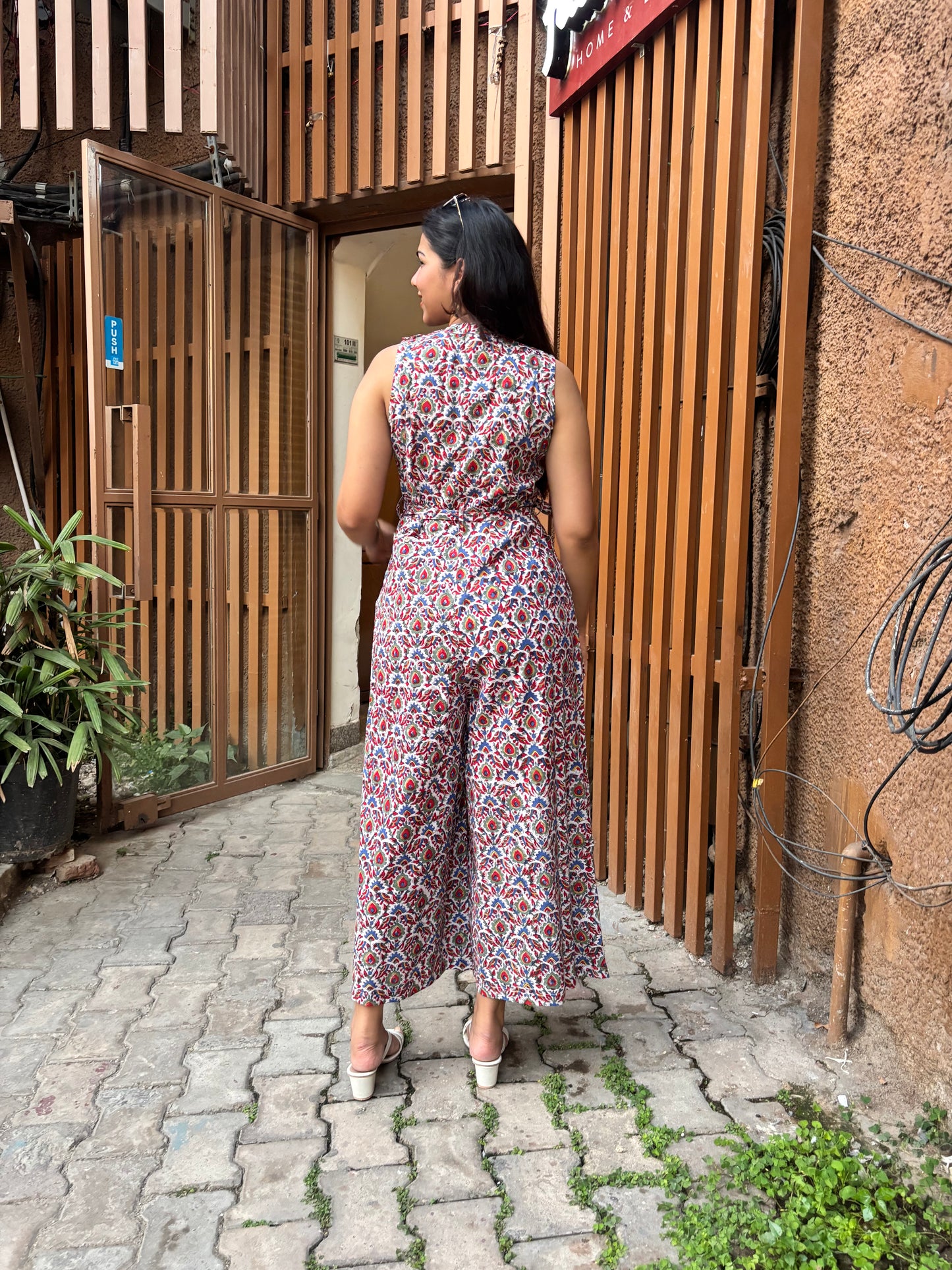 Gulzar Hand Block Printed Cotton Sleeveless Jumpsuit