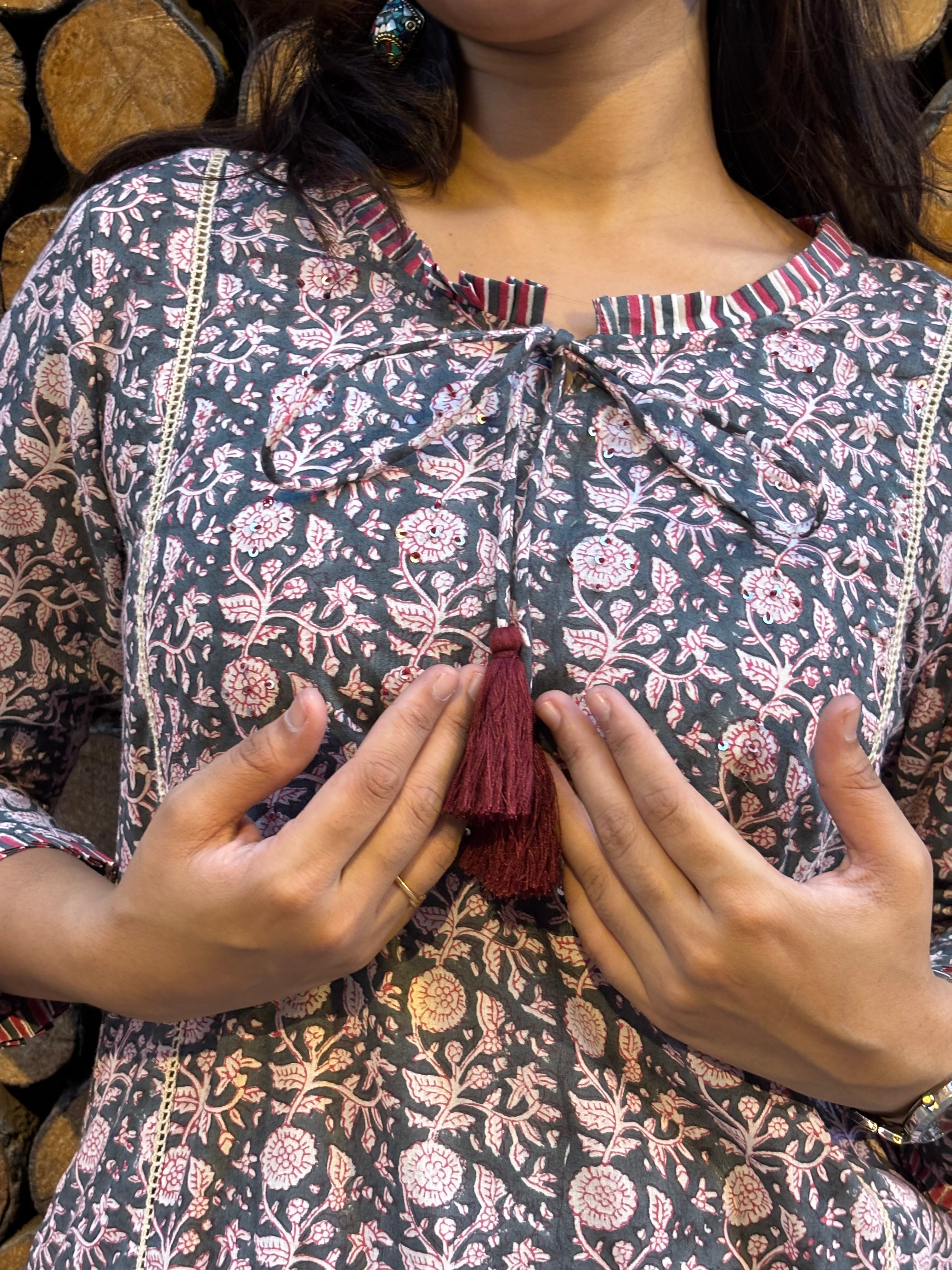 Anukriti Hand Block Print Cotton Kurta Palazzo Co-ord Set