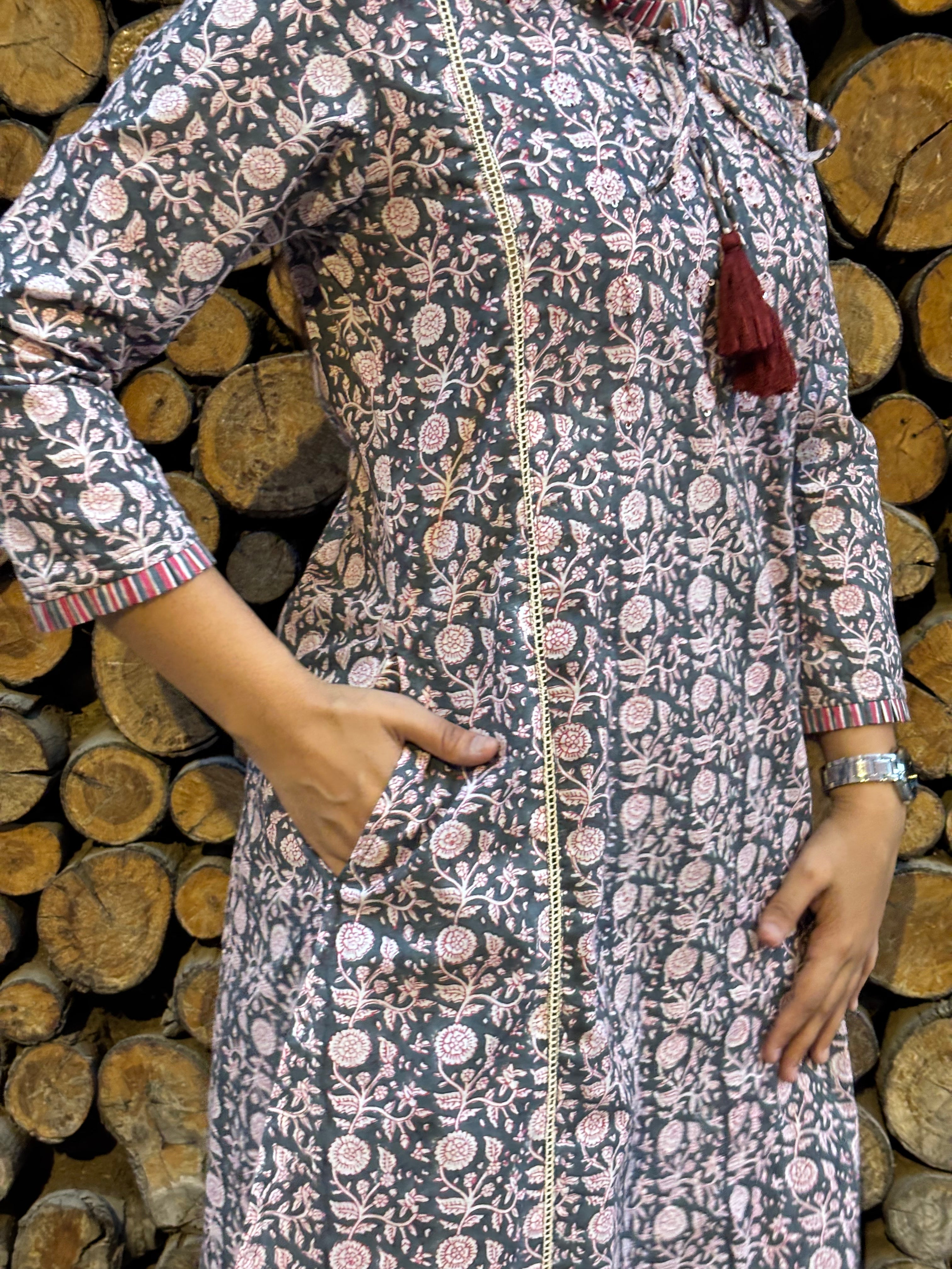 Anukriti Hand Block Print Cotton Kurta Palazzo Co-ord Set