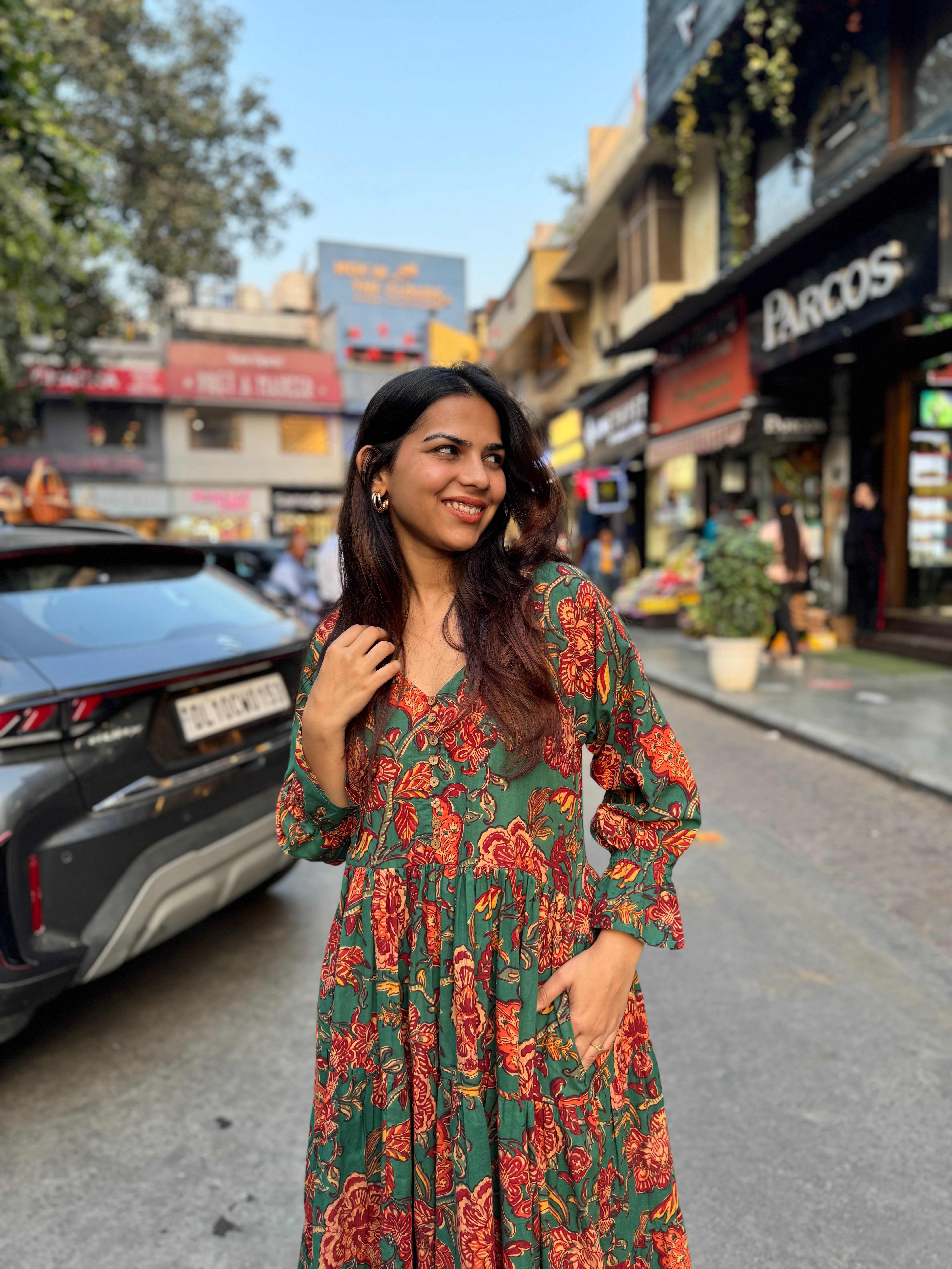 Amaya Hand Block Print Cotton A-Line Dress