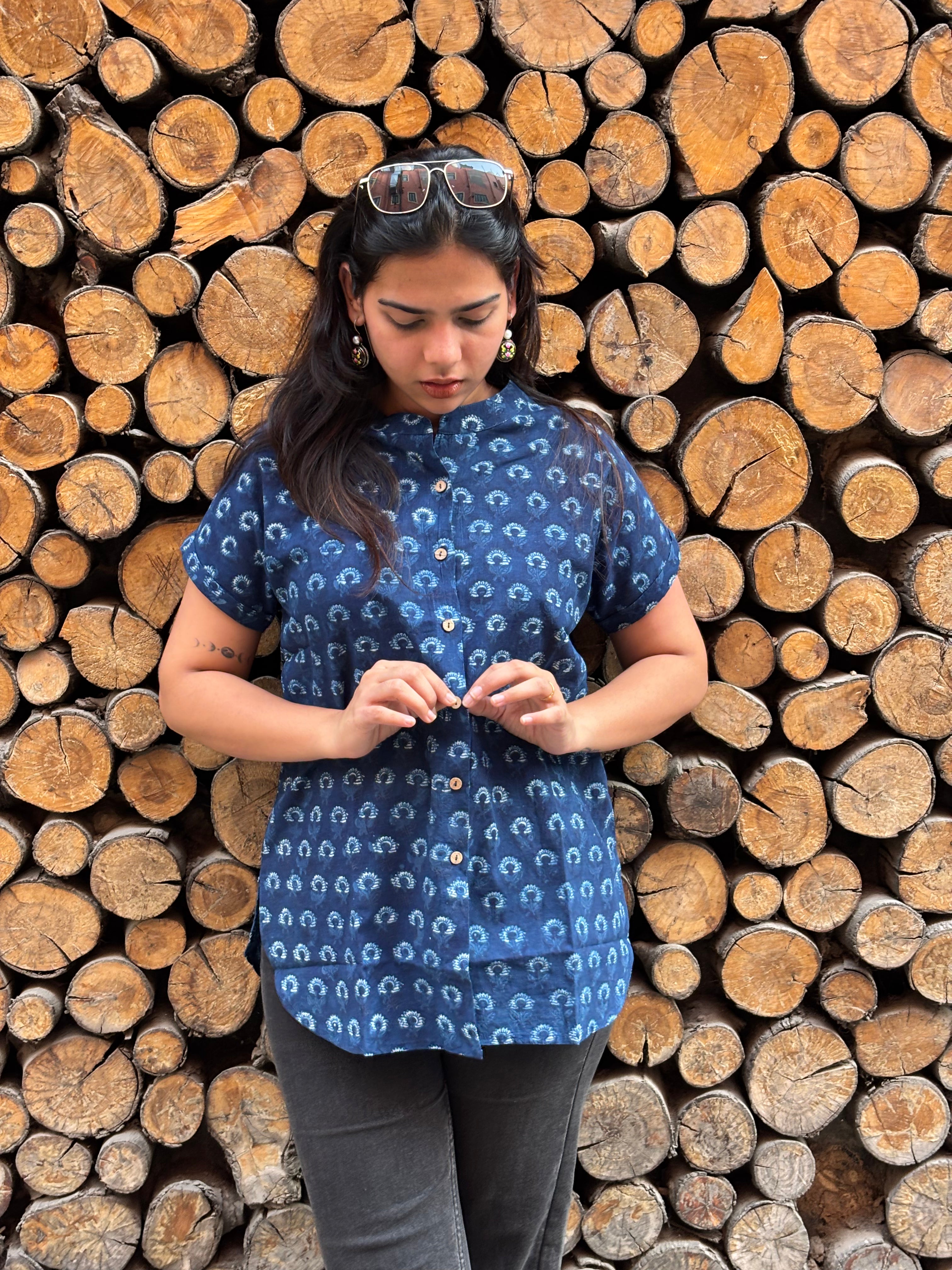 Tarang Indigo Hand Block Print Cotton Shirt