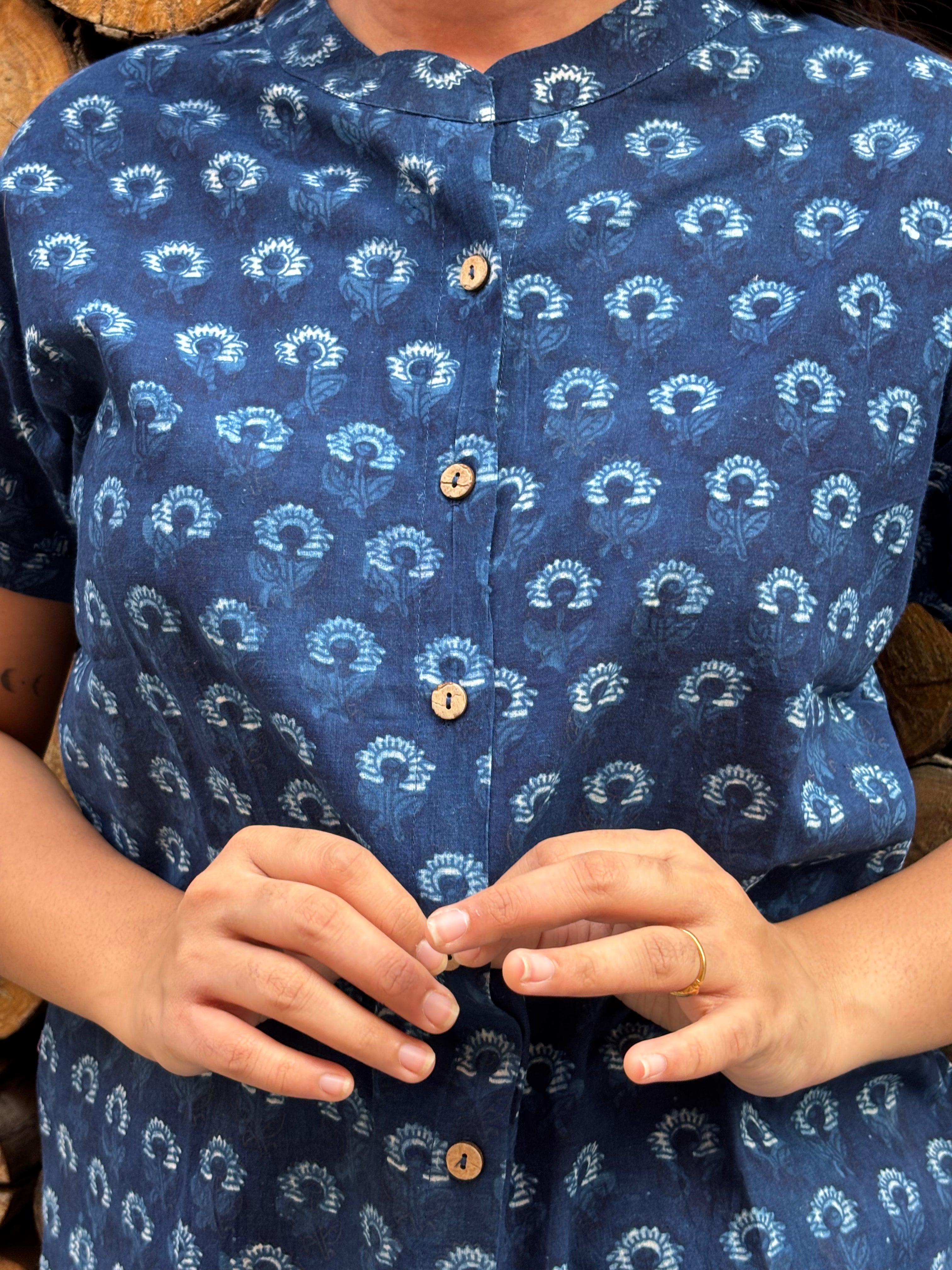 Tarang Indigo Hand Block Print Cotton Shirt