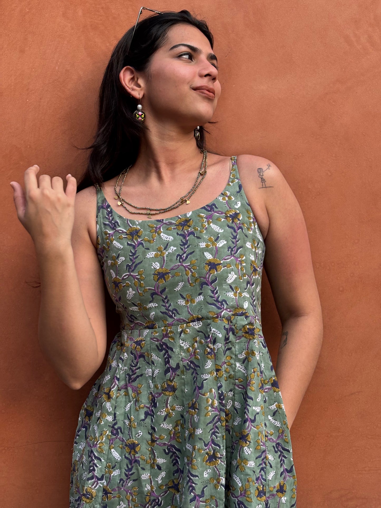 Kashish Hand Block Print Cotton Spaghetti Dress