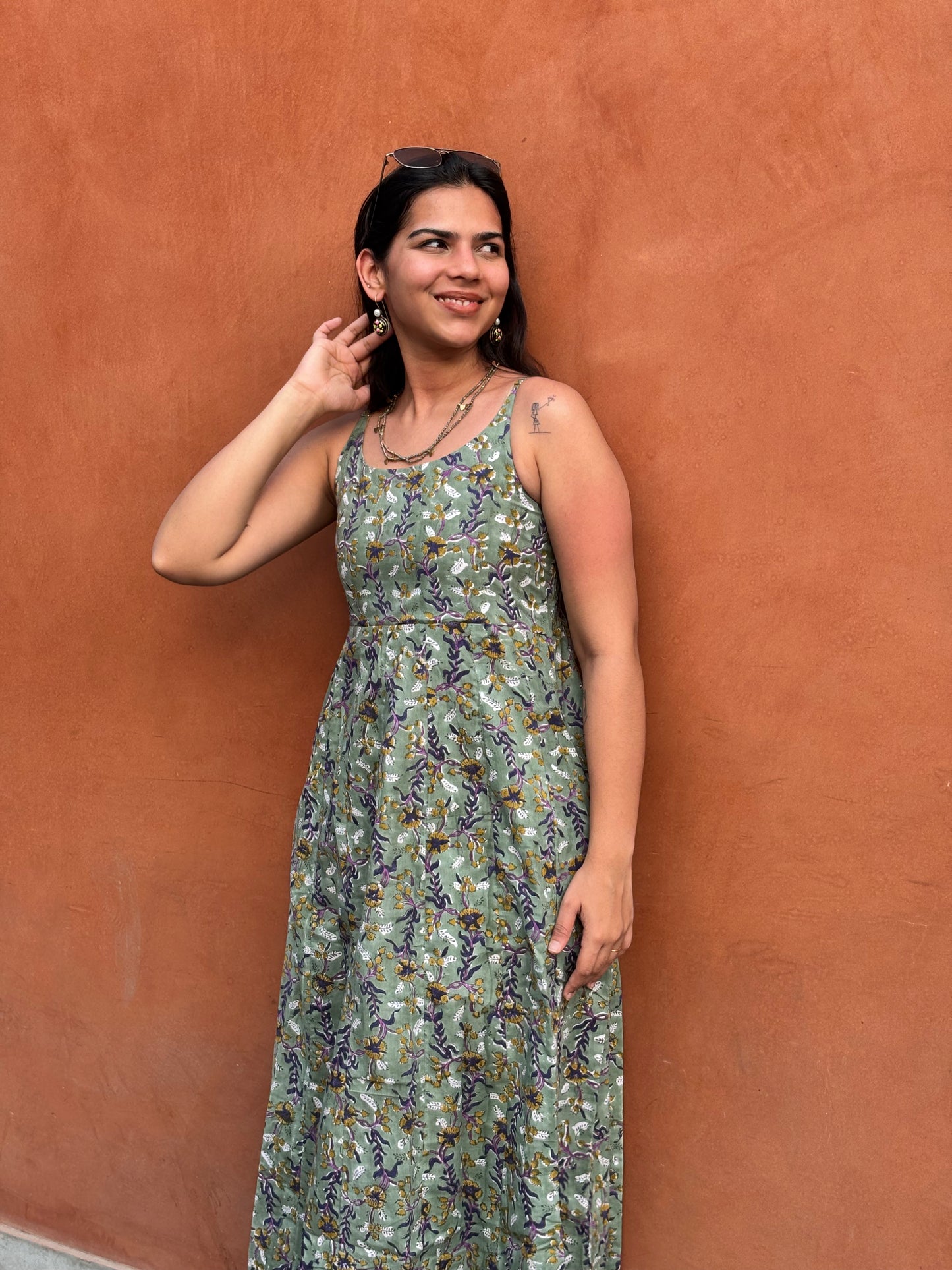 Kashish Hand Block Print Cotton Spaghetti Dress