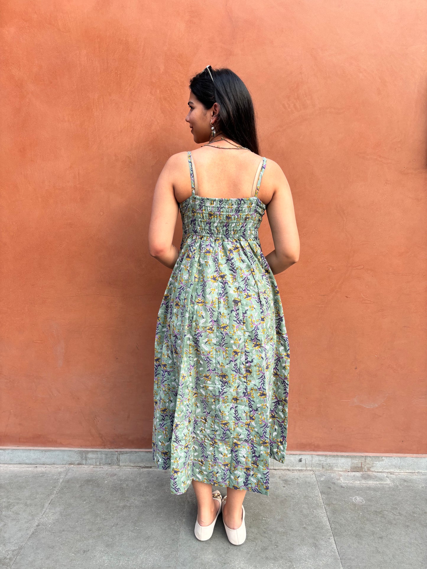 Kashish Hand Block Print Cotton Spaghetti Dress