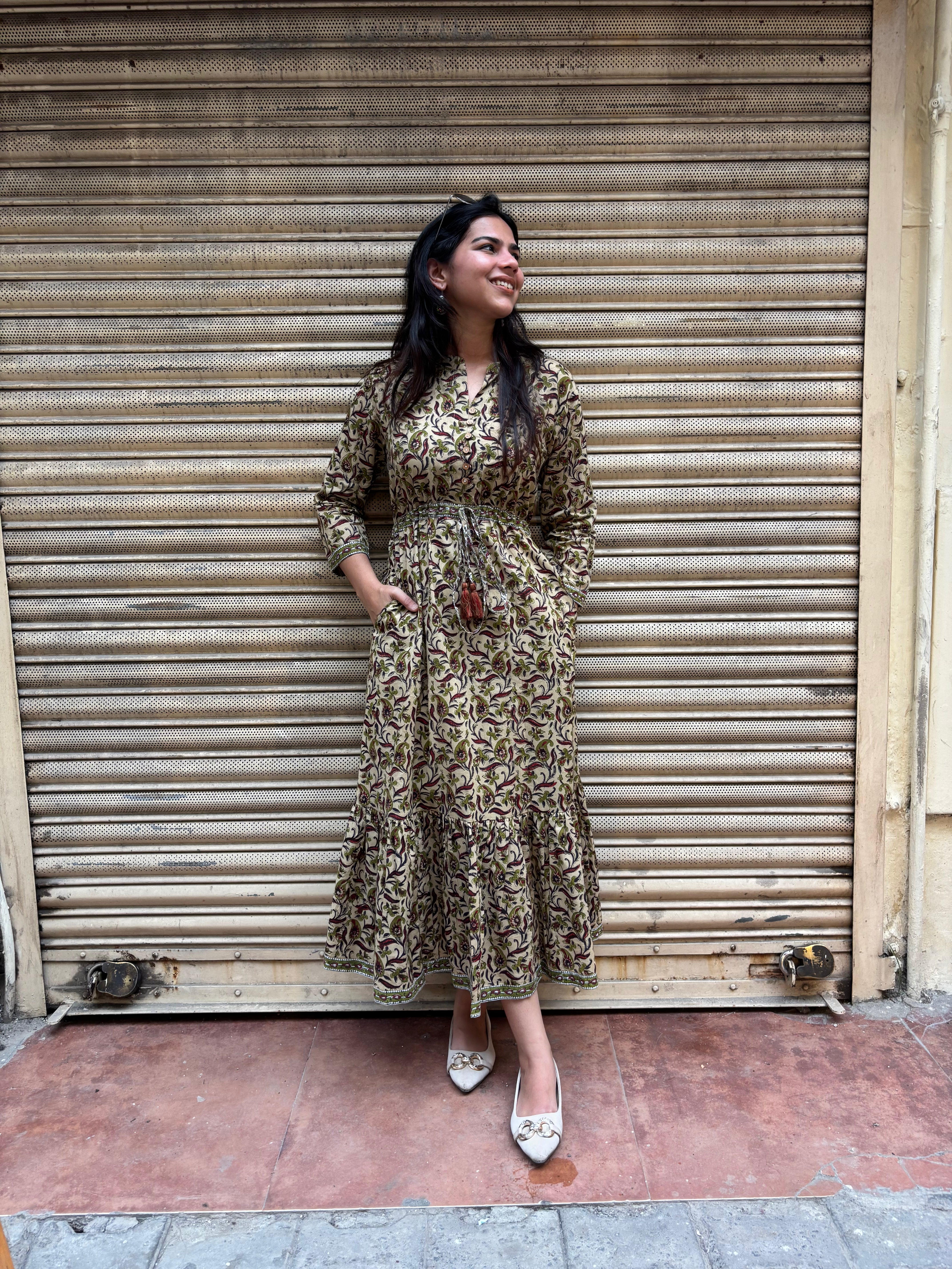 Mittika Bagru Hand Block Print Cotton A-Line Dress