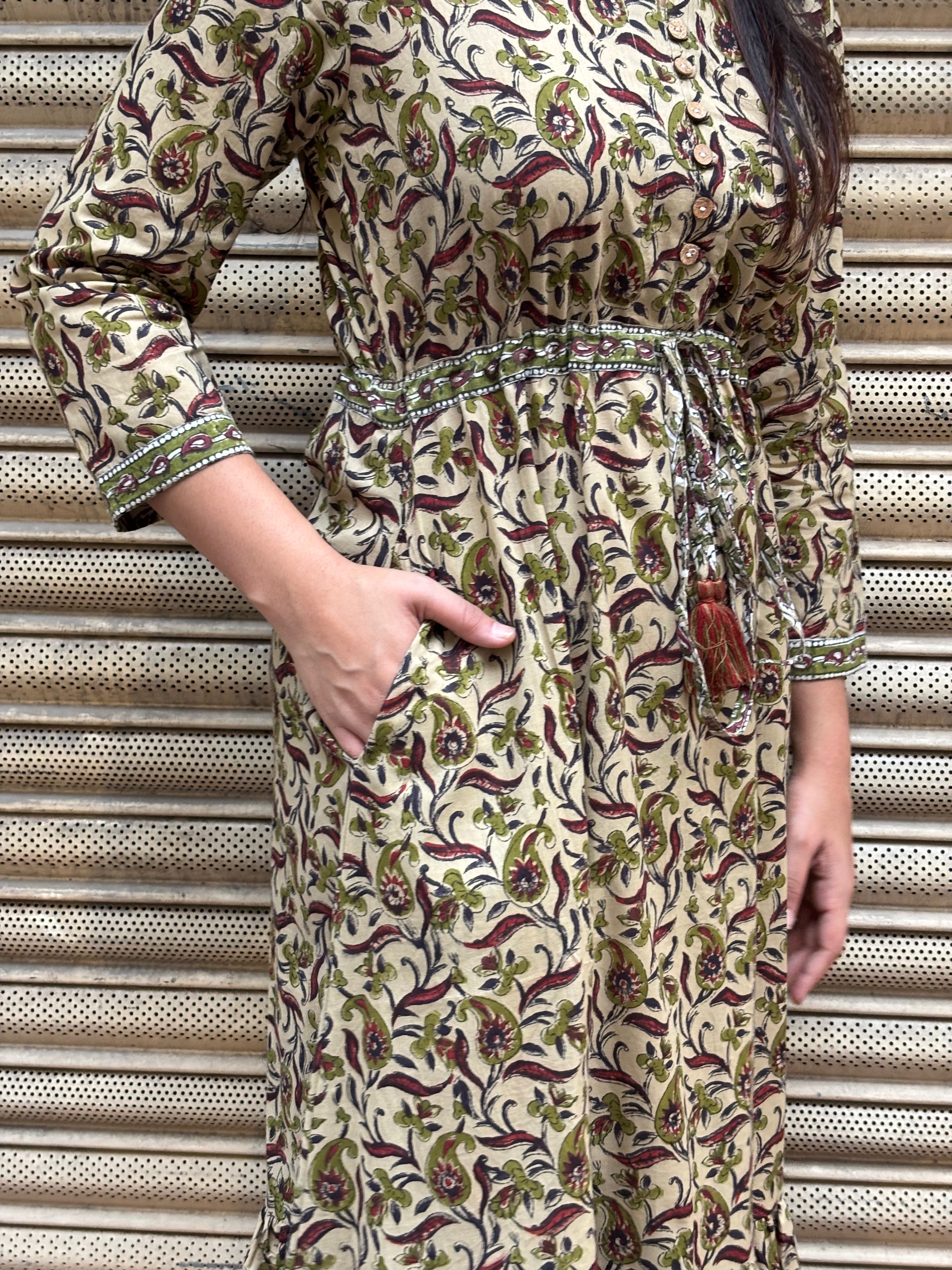 Mittika Bagru Hand Block Print Cotton A-Line Dress