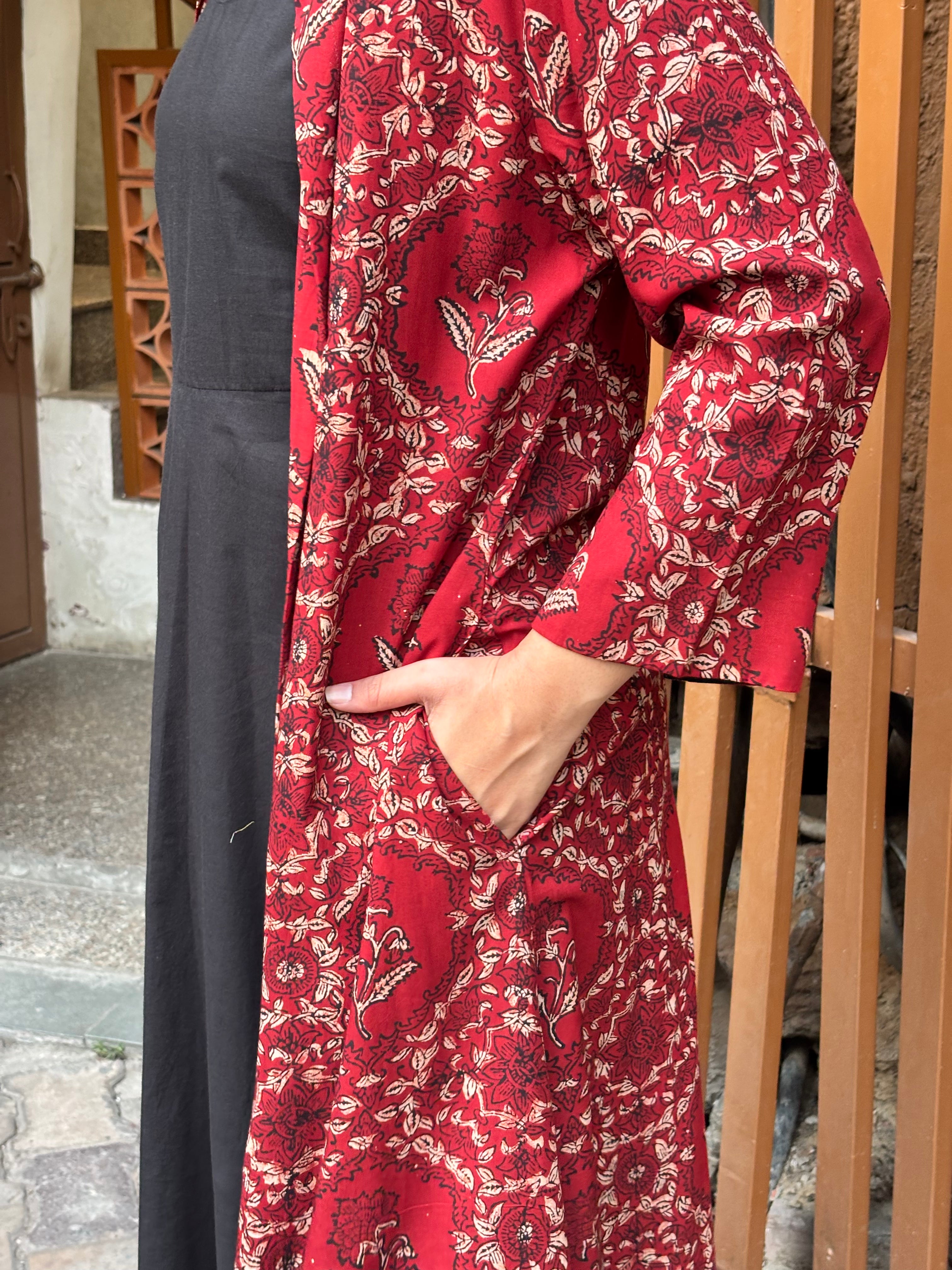 Kalma Kalamkari Block Print Cotton Modal Short Double Layer Dress