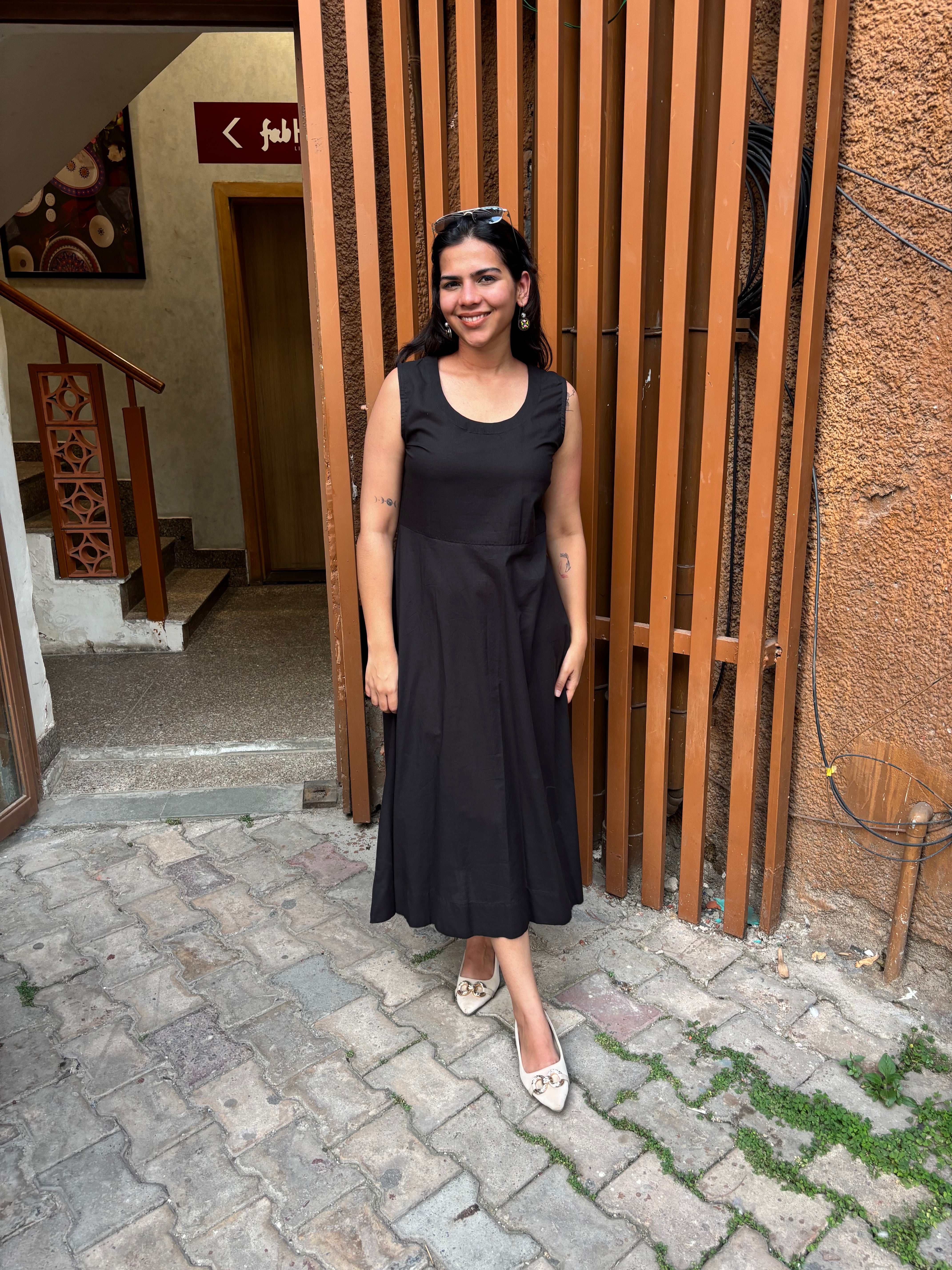 Kalma Kalamkari Block Print Cotton Modal Short Double Layer Dress