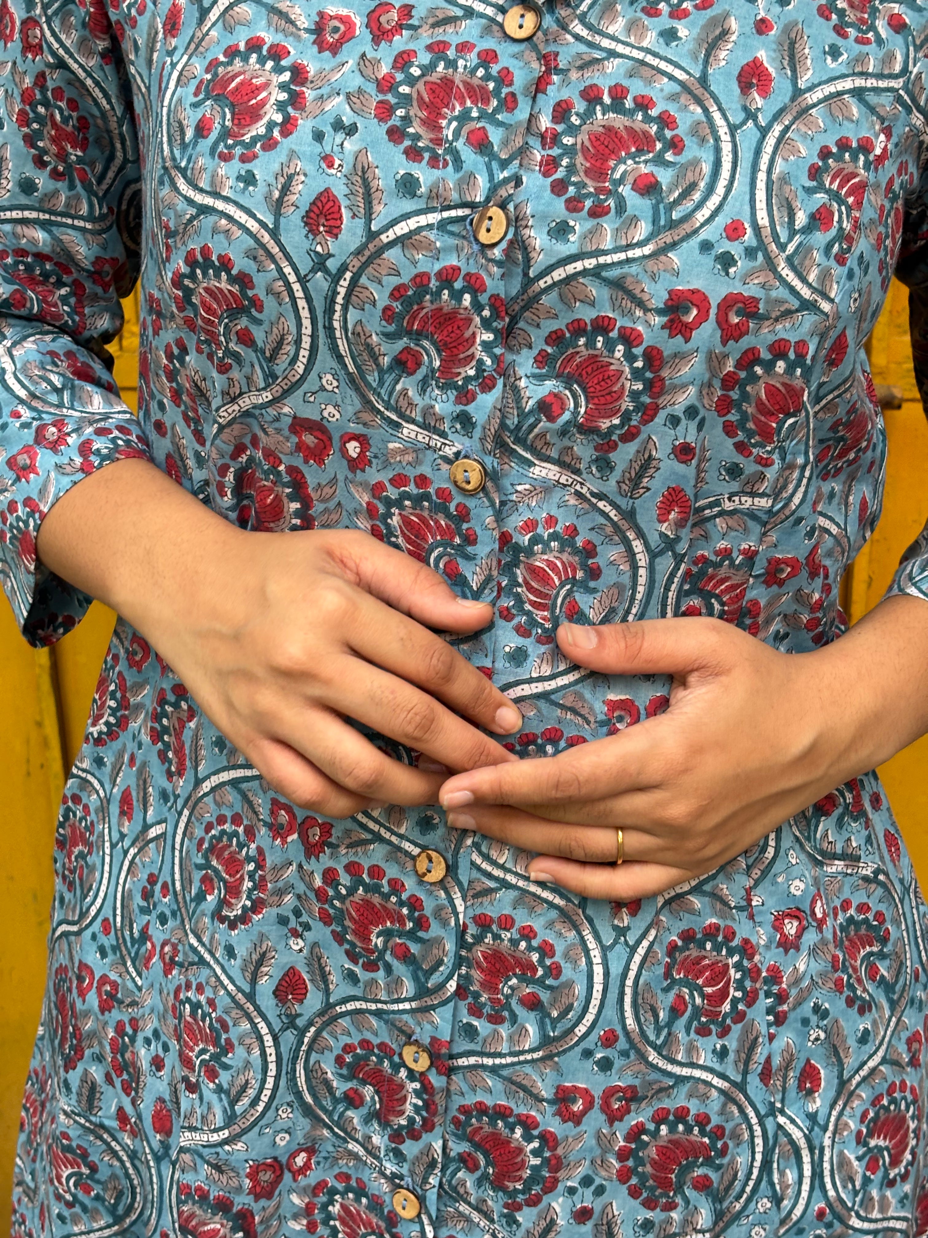 Taraash Hand Block Print Cotton Collar A-Line Dress