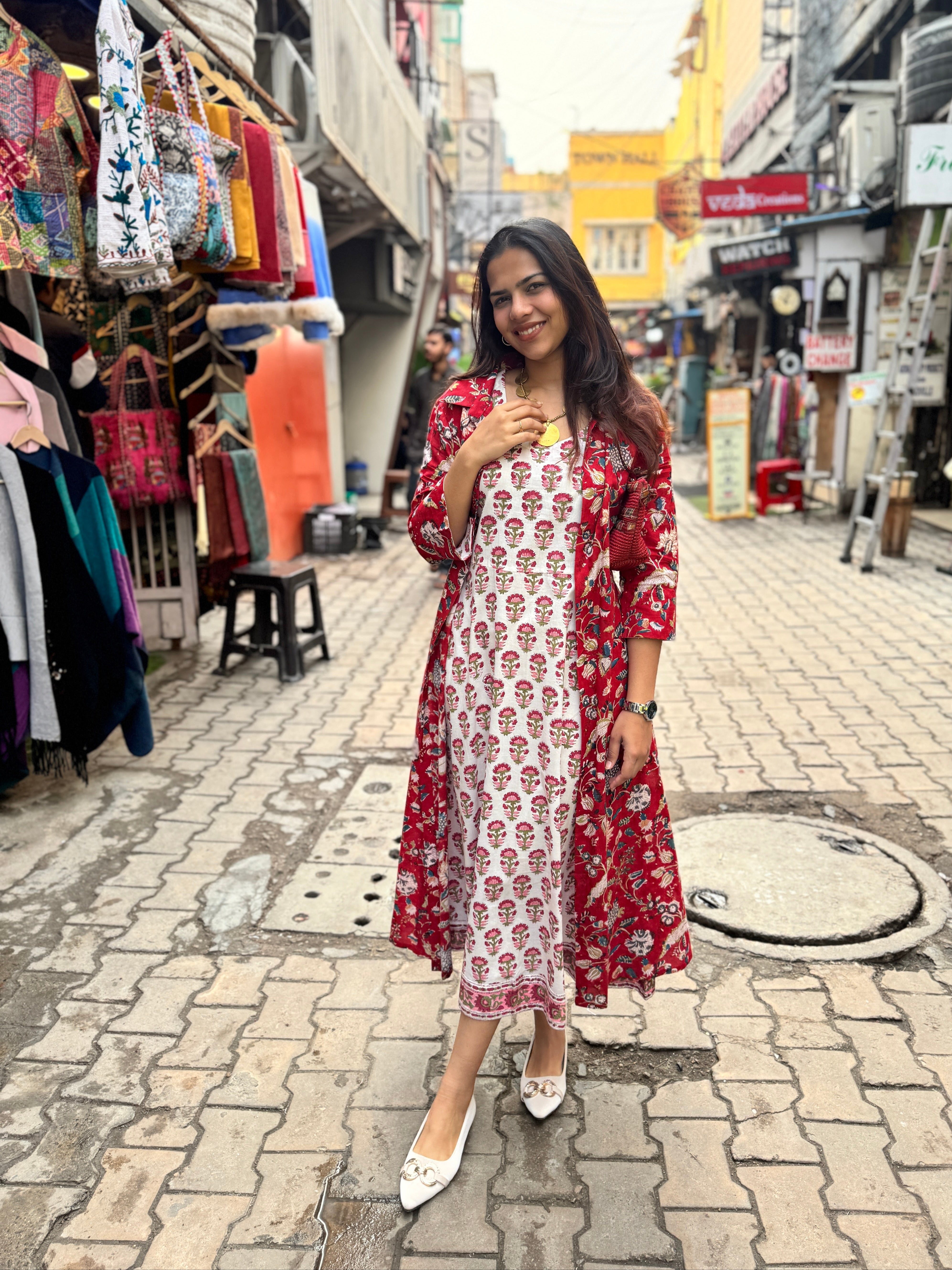 Gul Hand Block Print Cotton Short Double Layer Short Dress