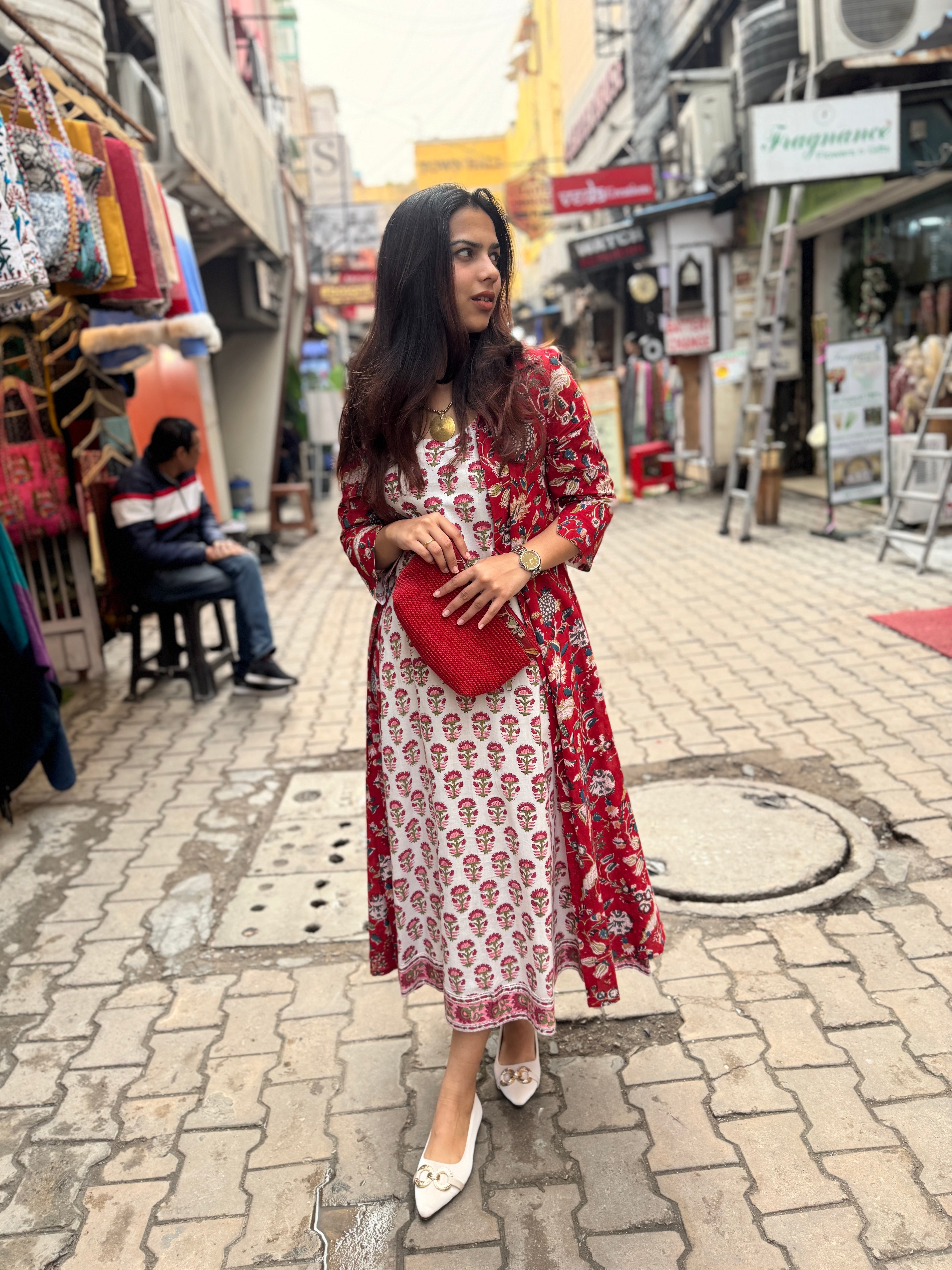 Gul Hand Block Print Cotton Short Double Layer Short Dress