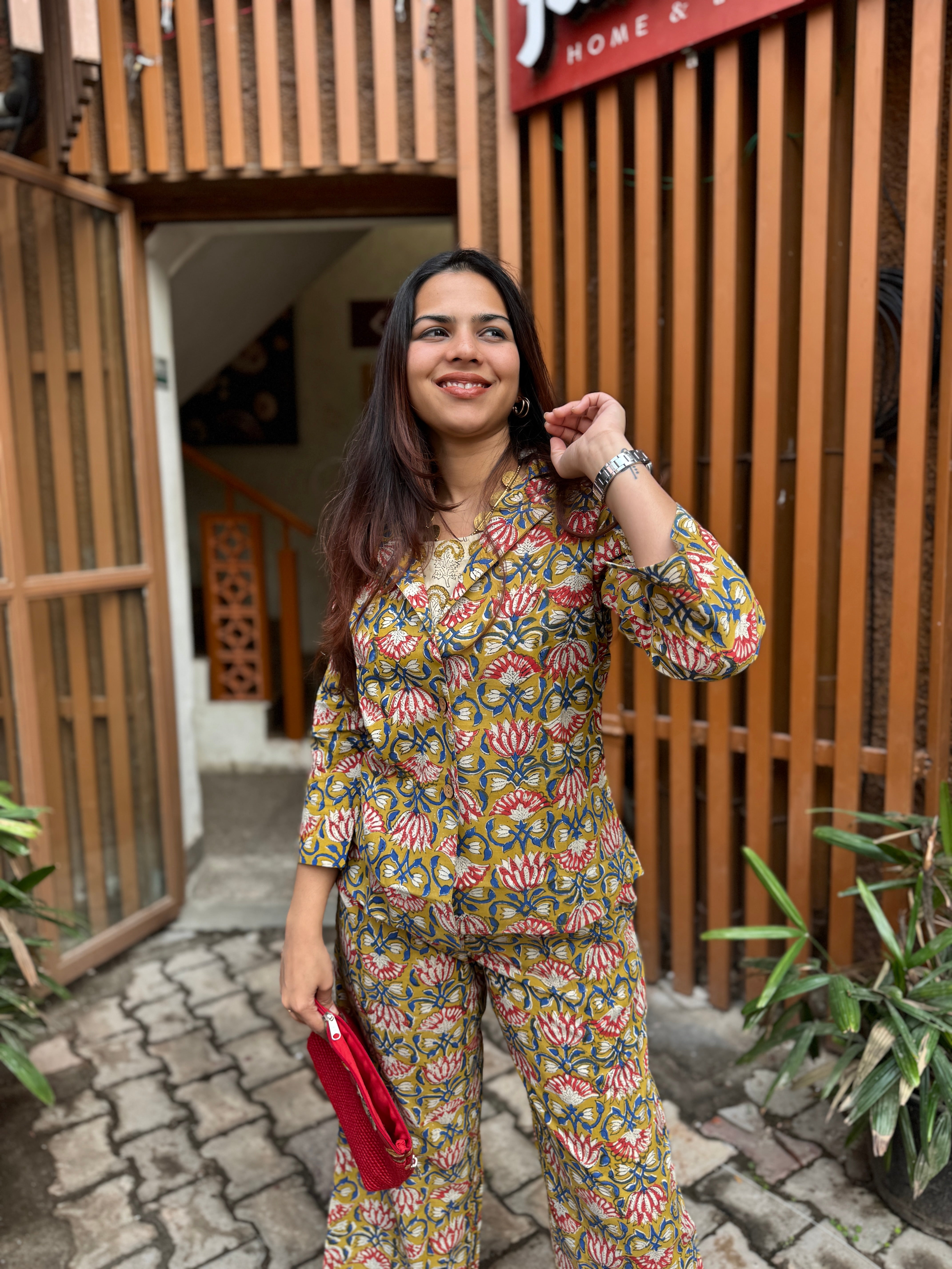 Tarini Kalamkari Hand Block Print Cotton Co-ord Set