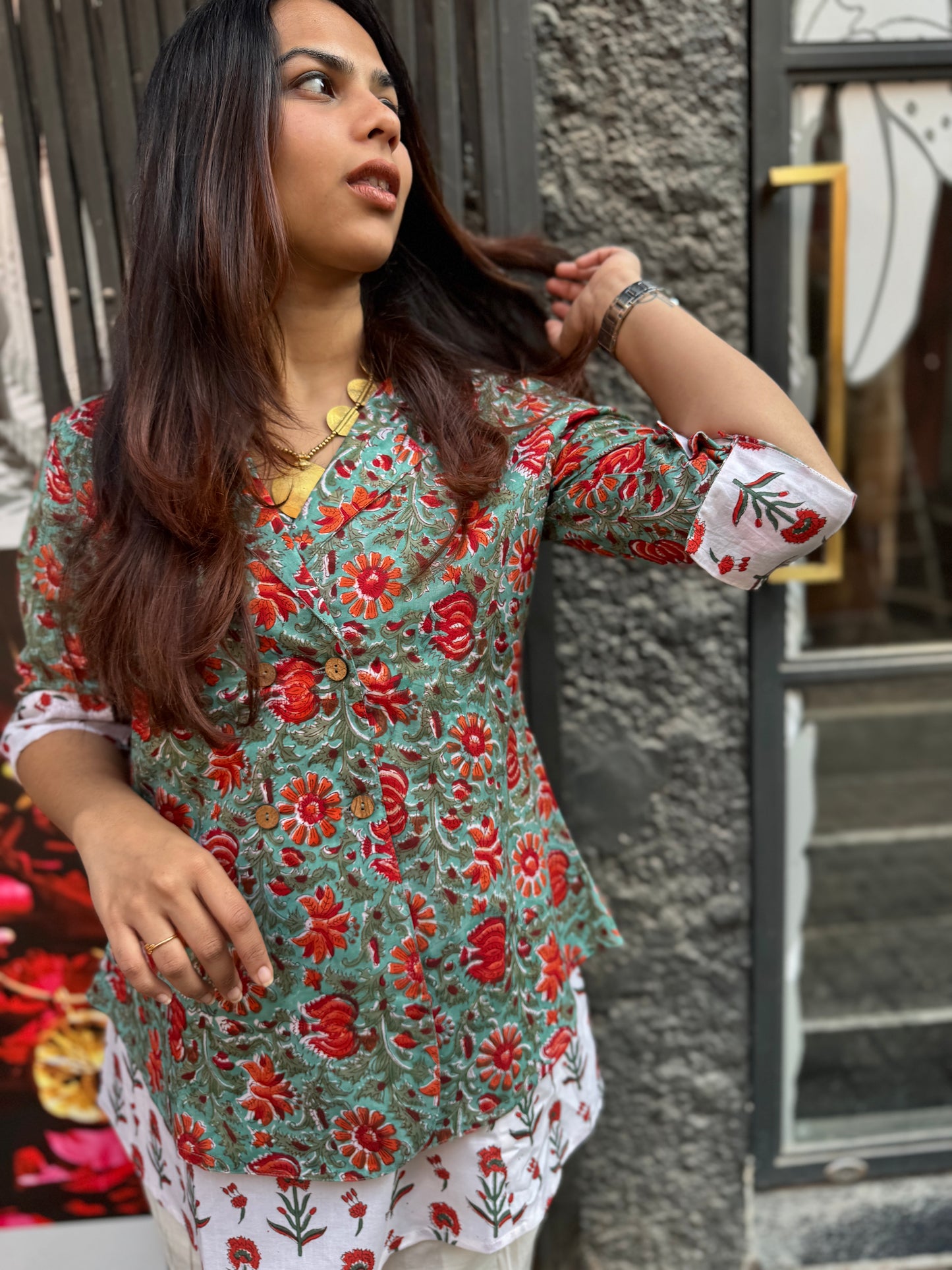 Adhira Hand Block Print Cotton Double Layer Top