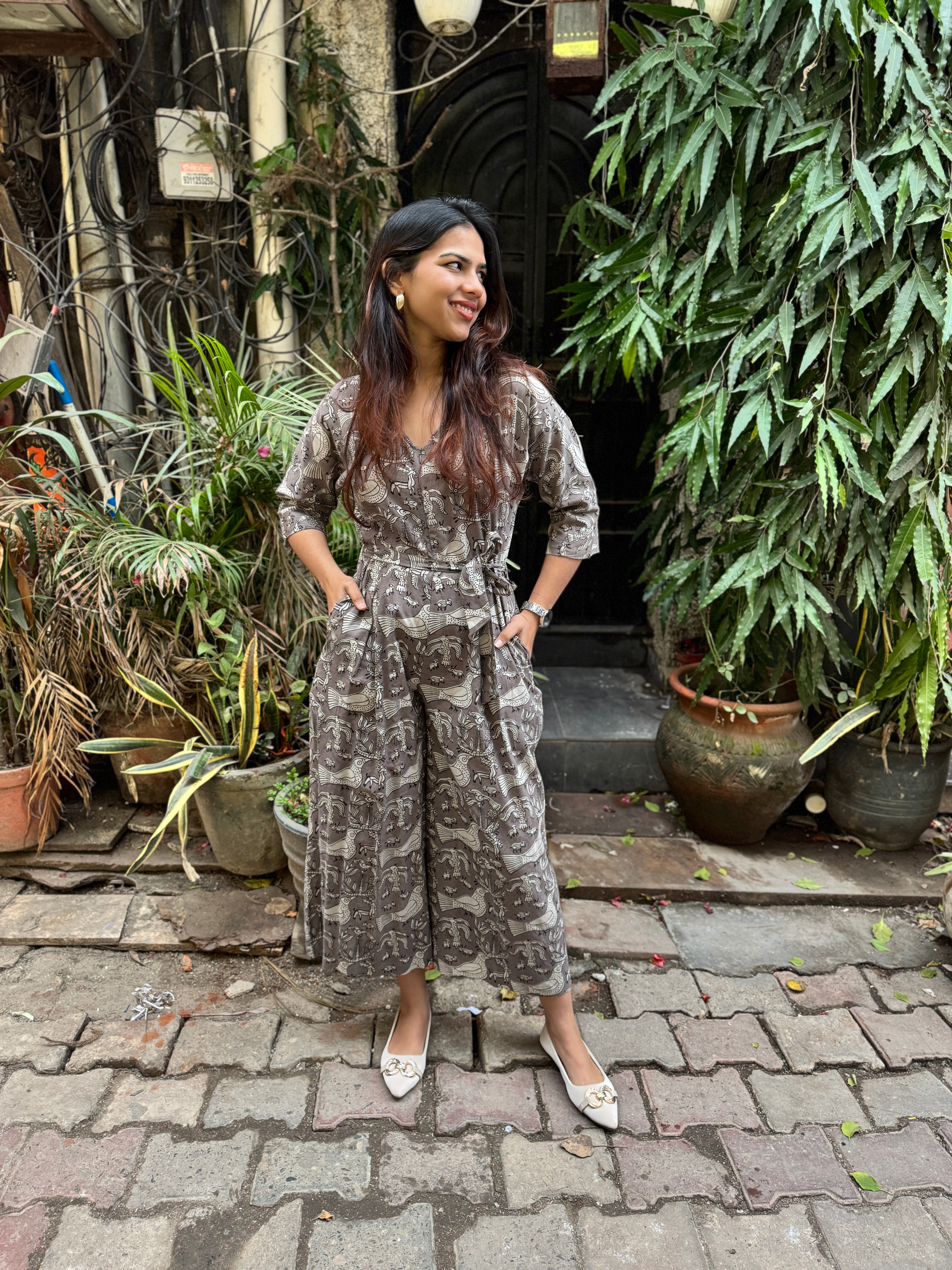 Pakhi Hand Block Print Cotton 3/4th Sleeve Jumpsuit