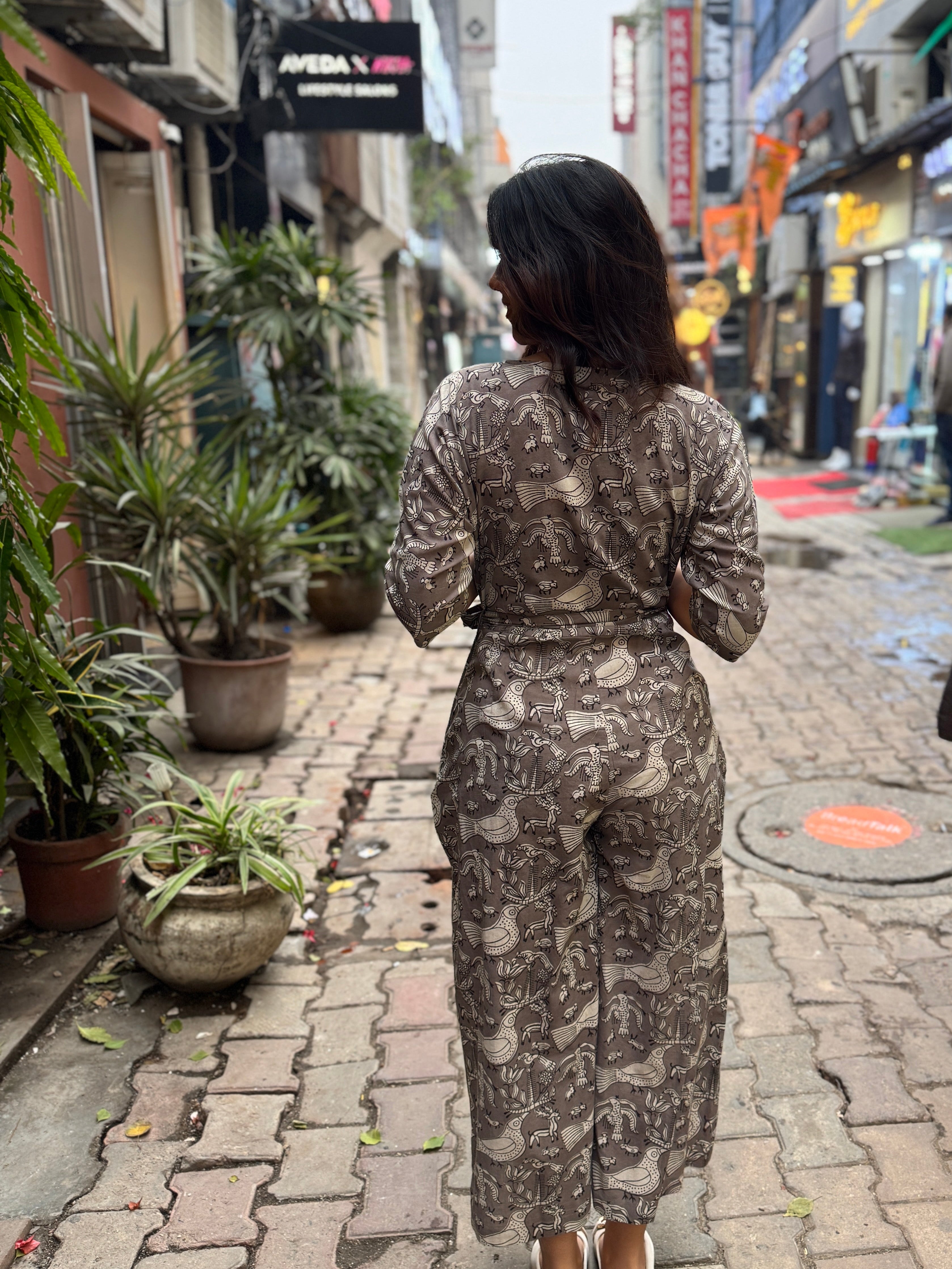 Pakhi Hand Block Print Cotton 3/4th Sleeve Jumpsuit