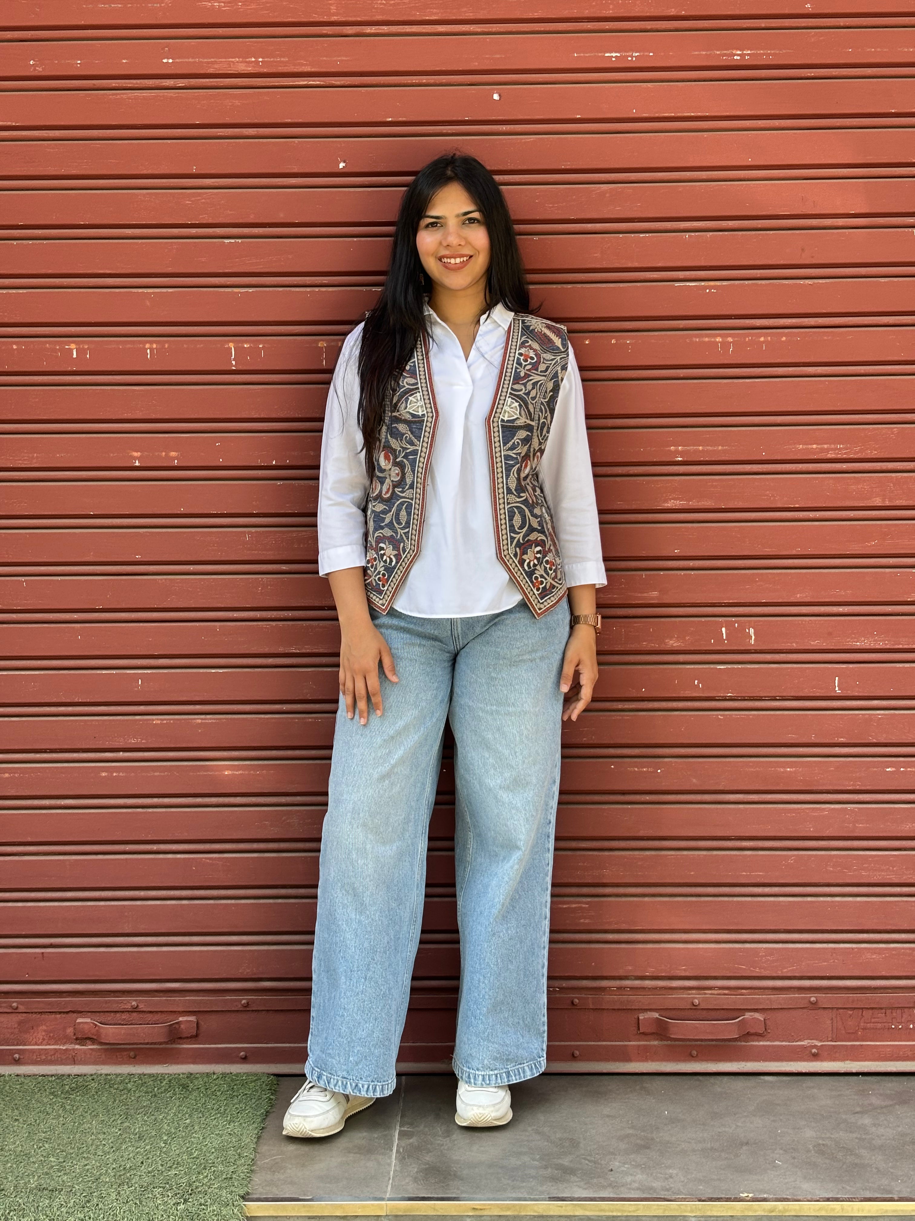 TOJ Art Embroidered Women's Koti- Denim