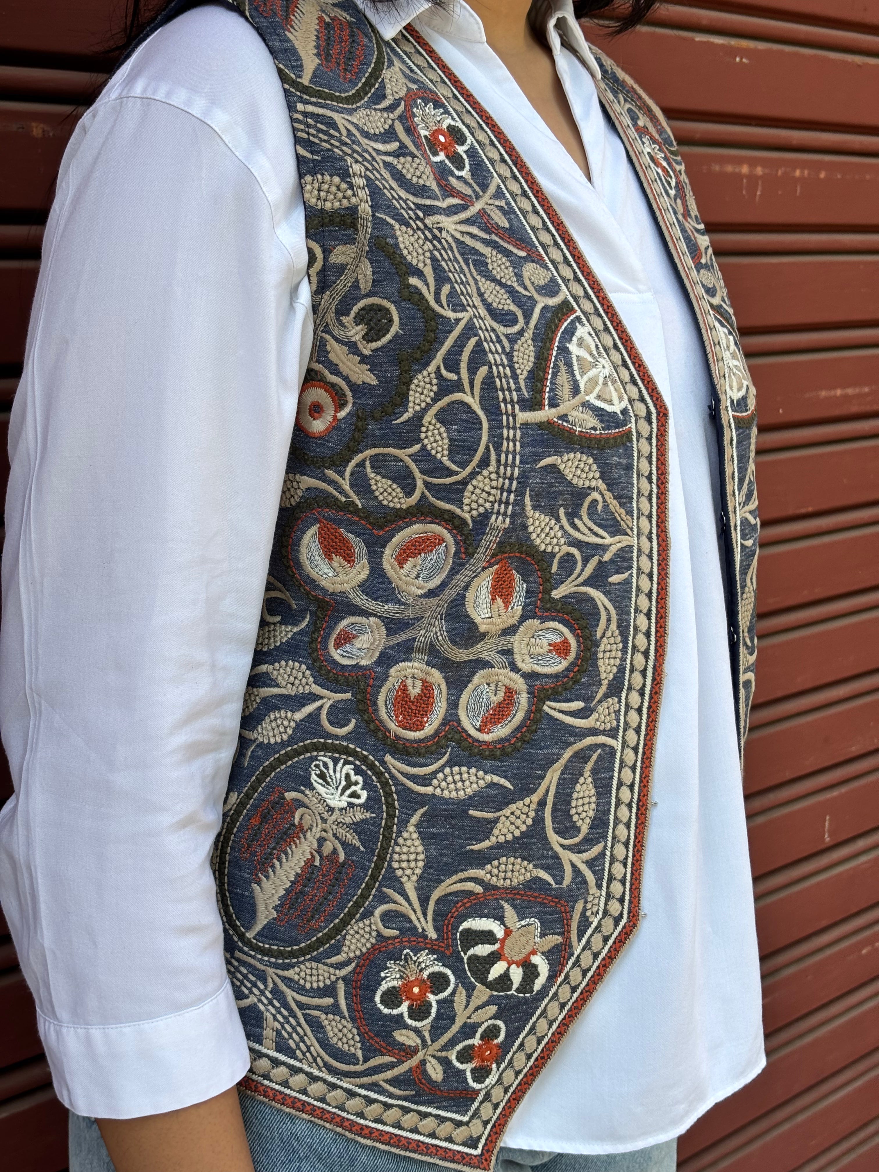 TOJ Art Embroidered Women's Koti- Denim