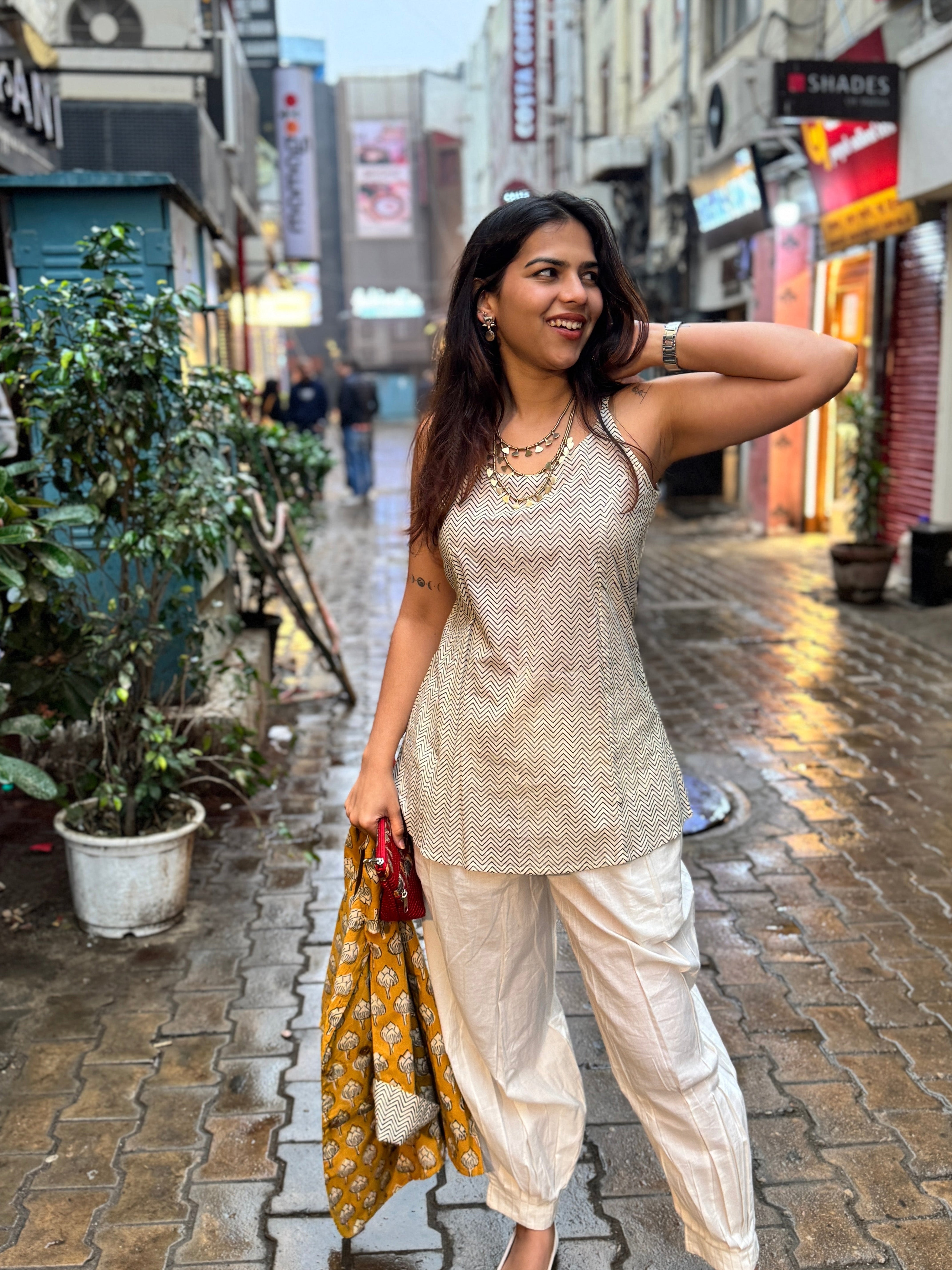 Patta Patti Hand Block Print Double Layer Top