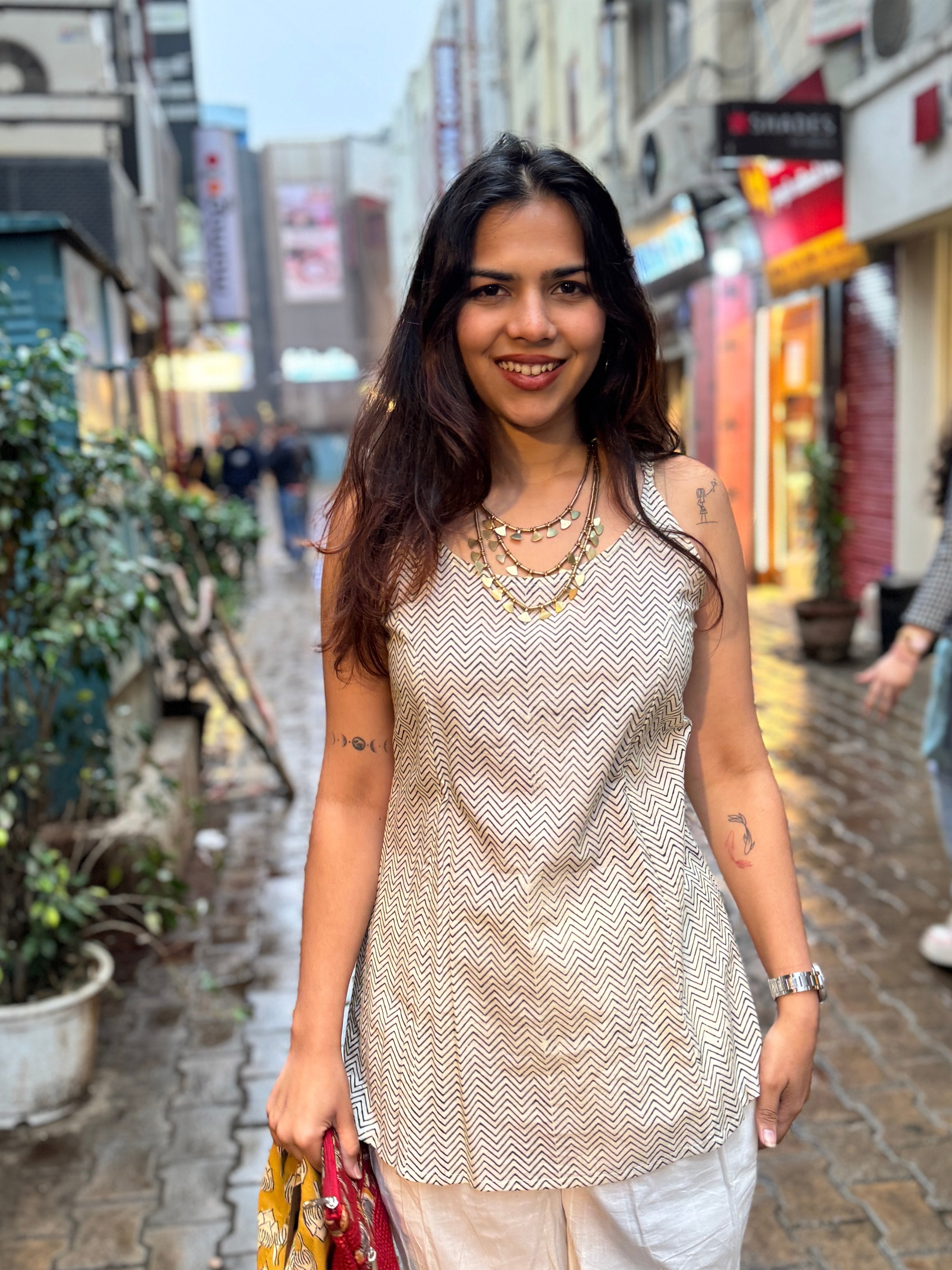 Patta Patti Hand Block Print Double Layer Top