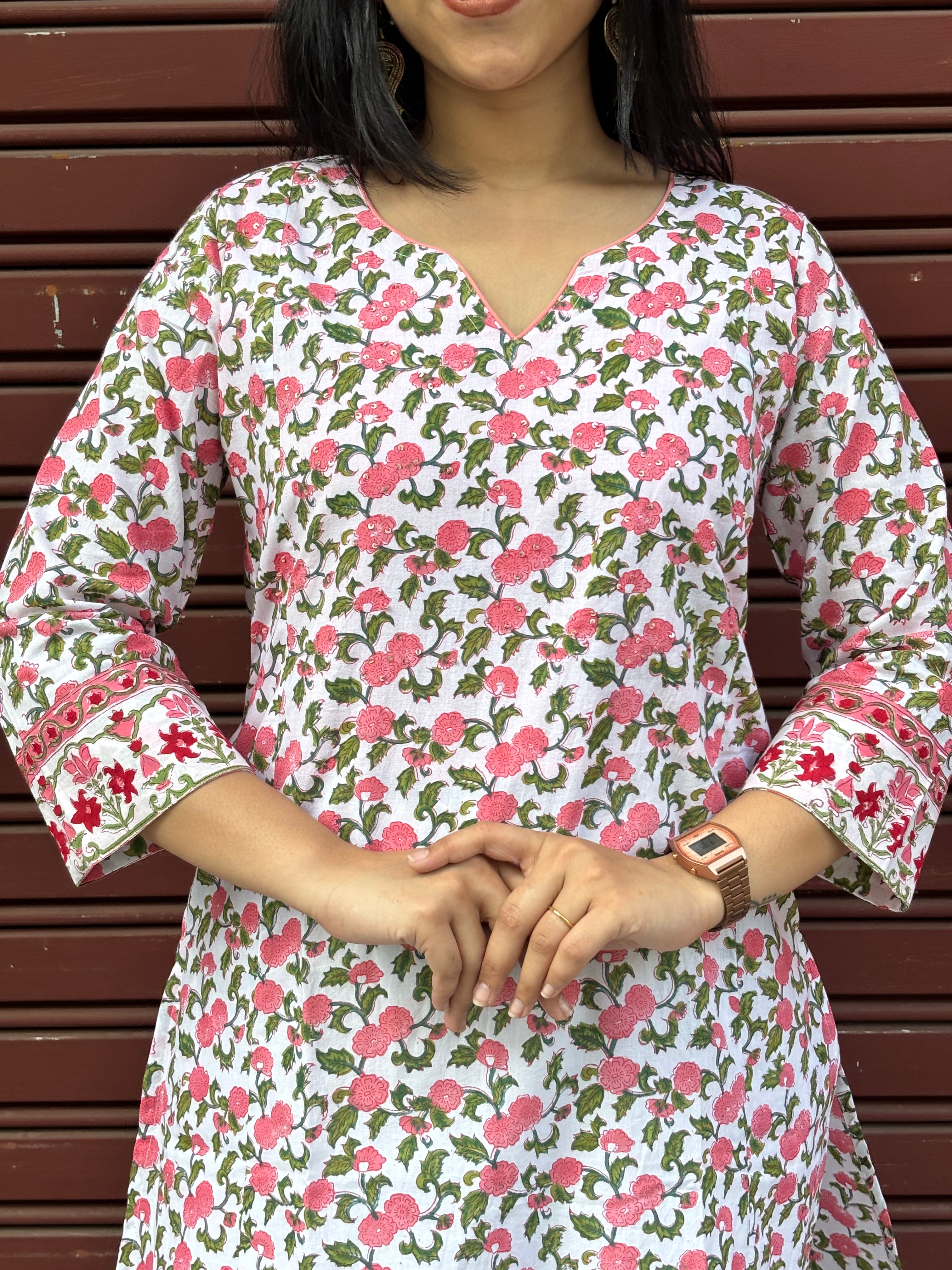 Rosa Hand Block Print Cotton A-Line Kurta