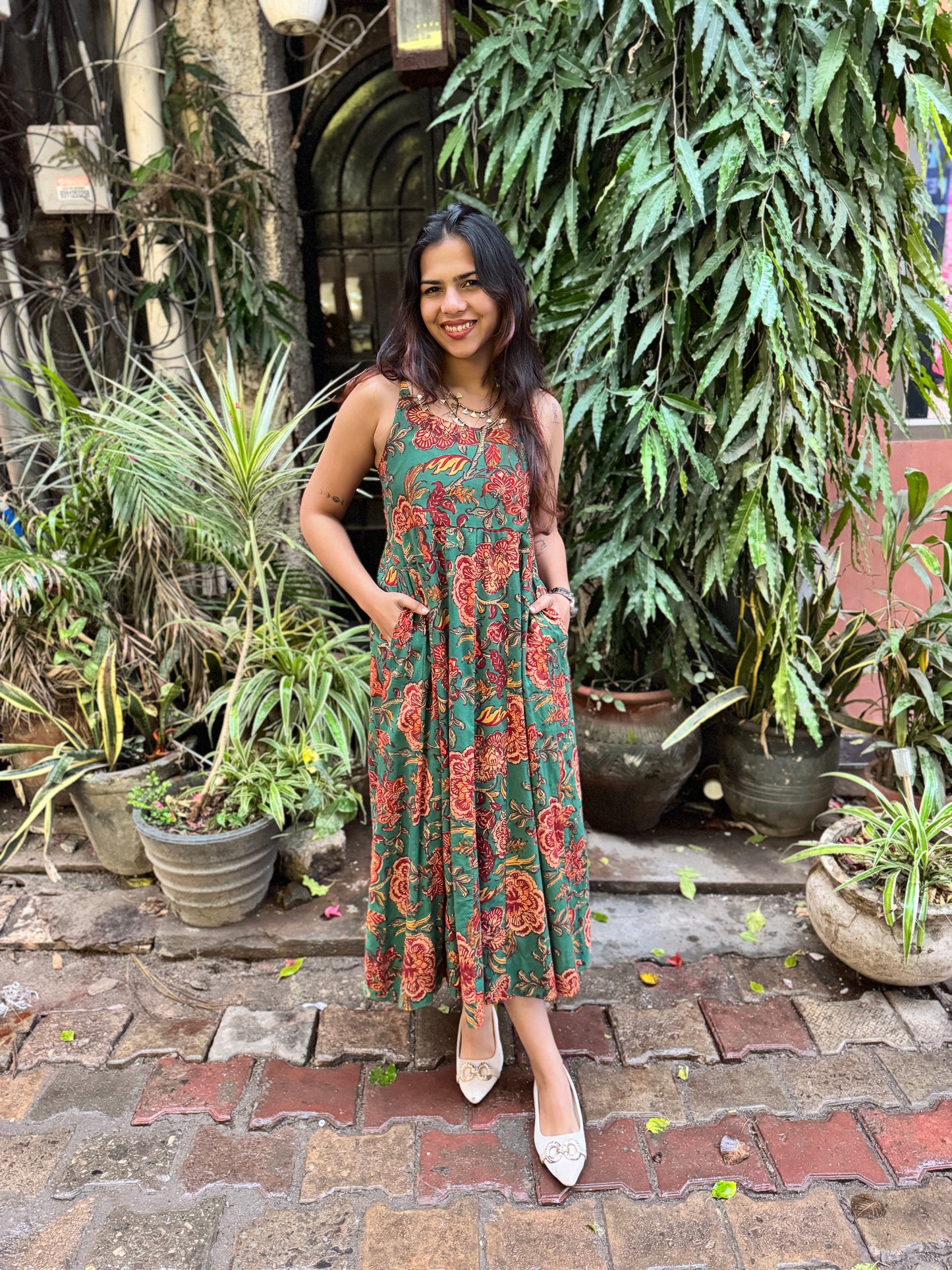 Amaya Hand Block Print Cotton Spaghetti Dress