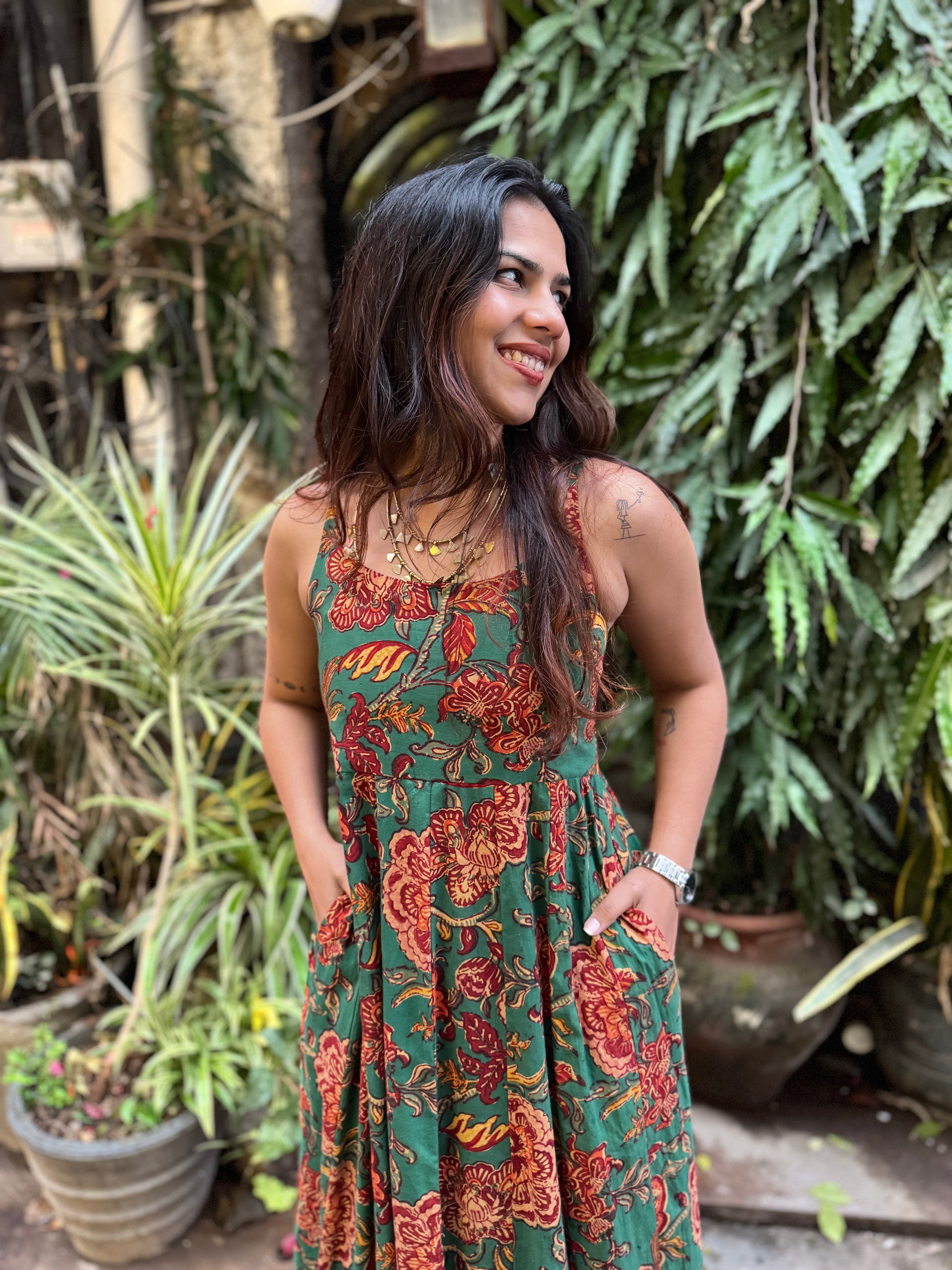 Amaya Hand Block Print Cotton Spaghetti Dress